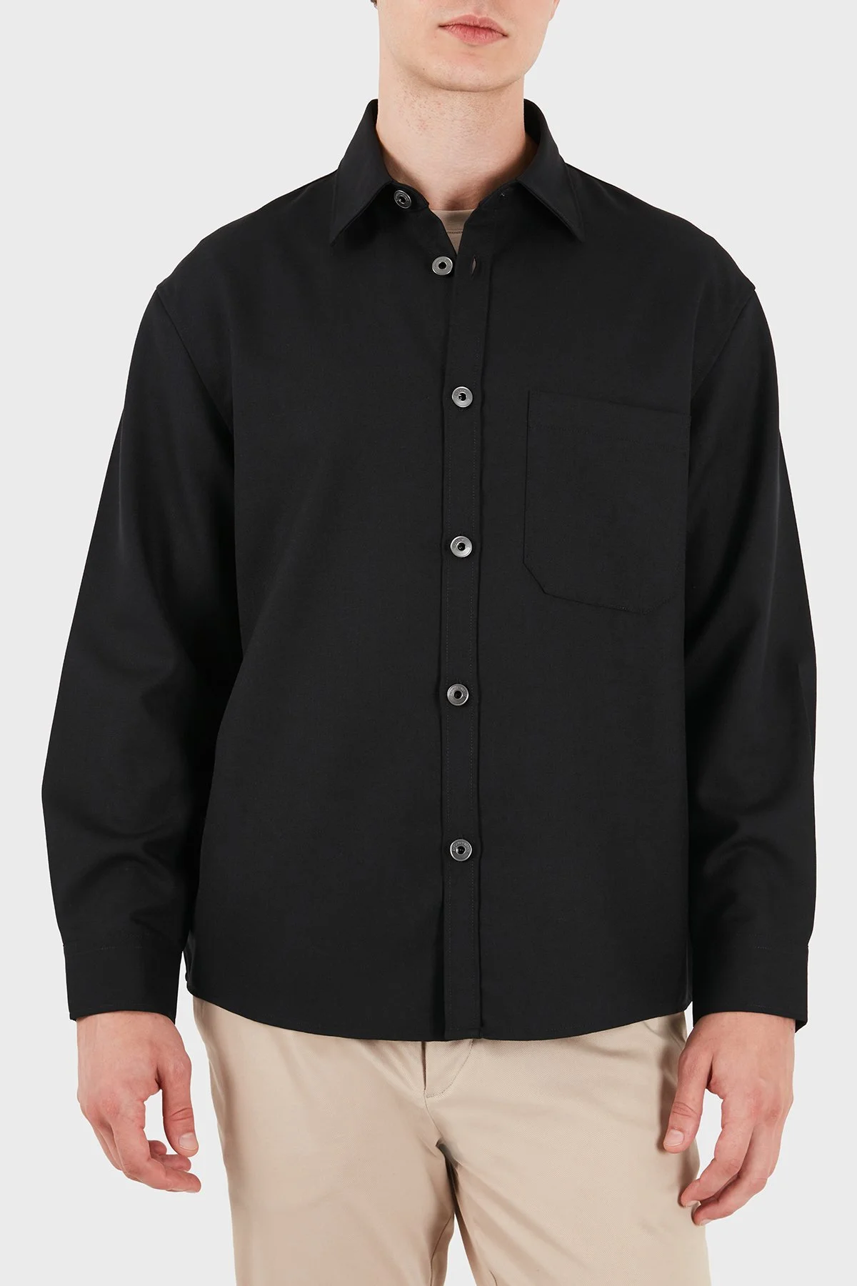 Emporio Armani % 100 Yün Regular Fit Klasik Yaka Erkek Gömlek EM006535 AF27877 UC001 Siyah - 5