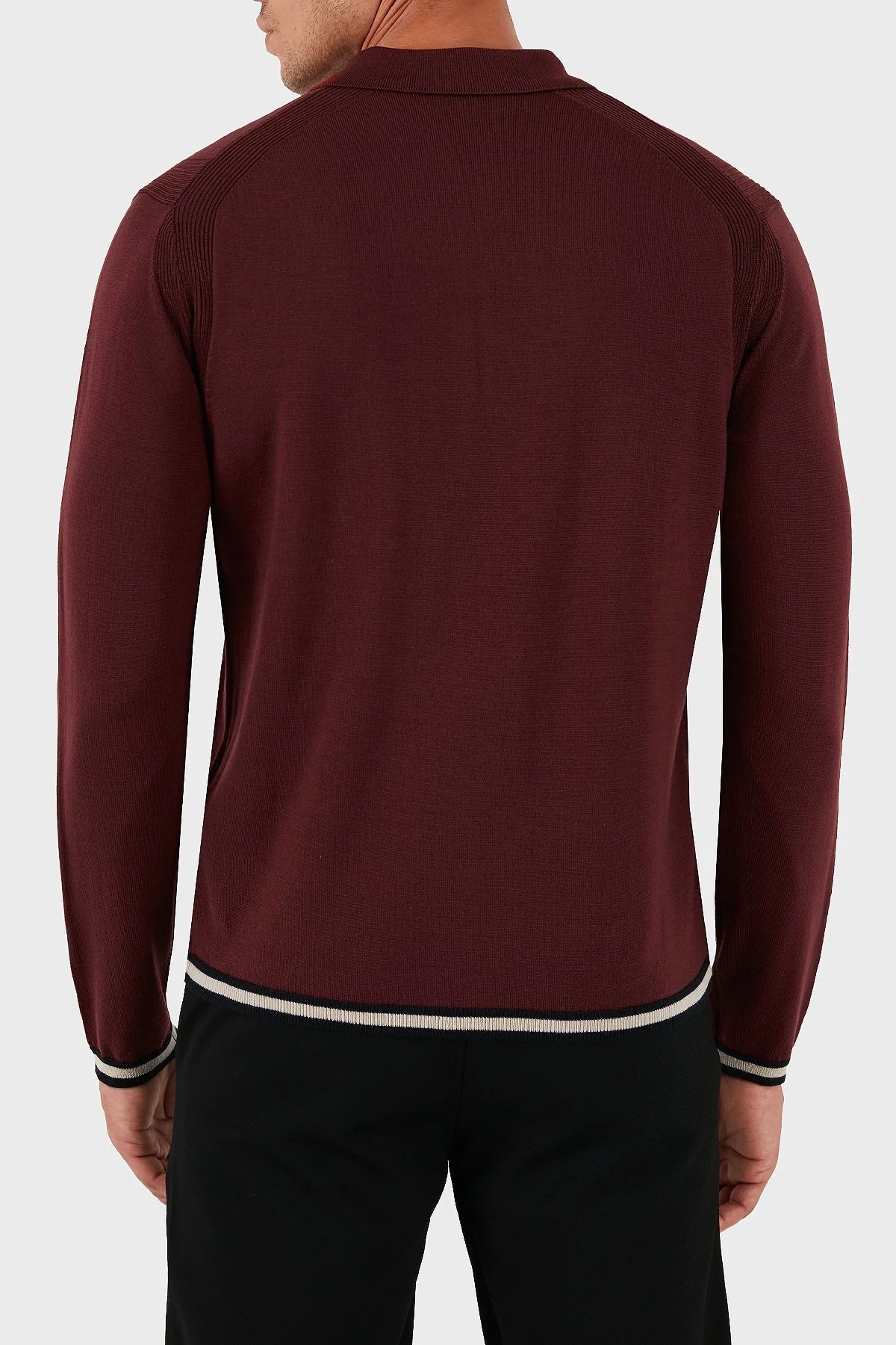 Emporio Armani % 100 Yün Regular Fit Yarım Fermuarlı Polo Yaka Erkek Kazak EM001512 AF14158 U5086 BORDO - 3