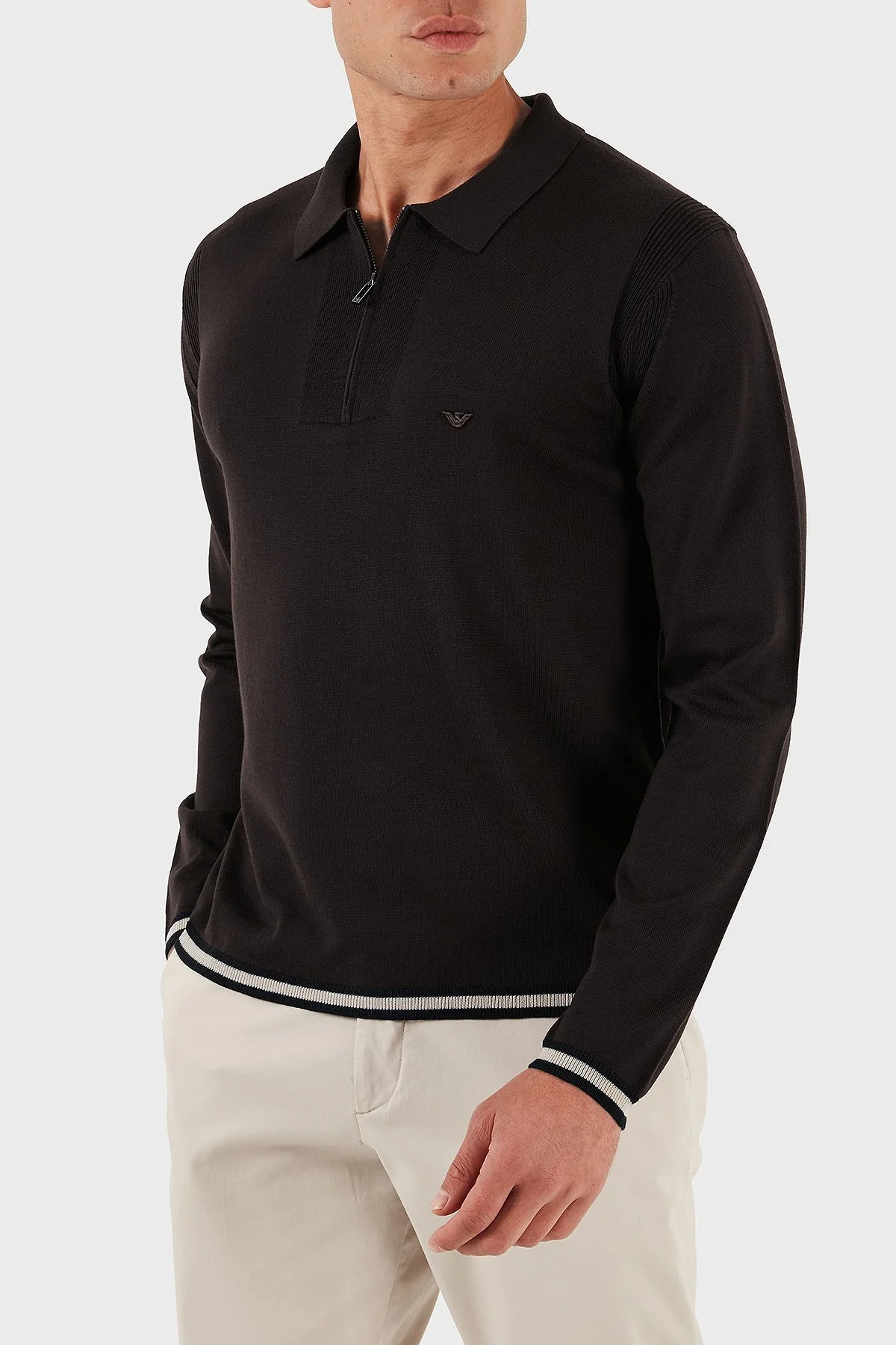 Emporio Armani % 100 Yün Regular Fit Yarım Fermuarlı Polo Yaka Erkek Kazak EM001512 AF14158 U6280 KOYU KAHVE - 3