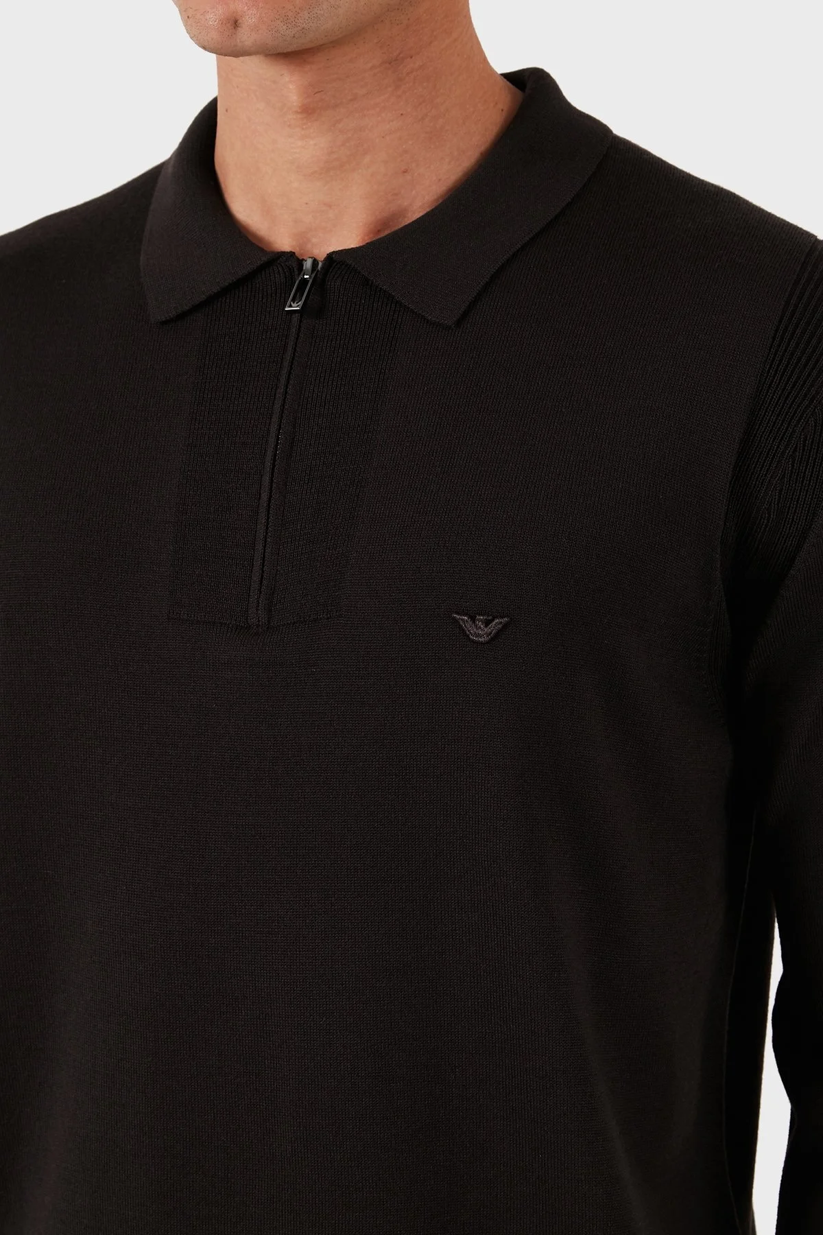 Emporio Armani % 100 Yün Regular Fit Yarım Fermuarlı Polo Yaka Erkek Kazak EM001512 AF14158 U6280 KOYU KAHVE - 4