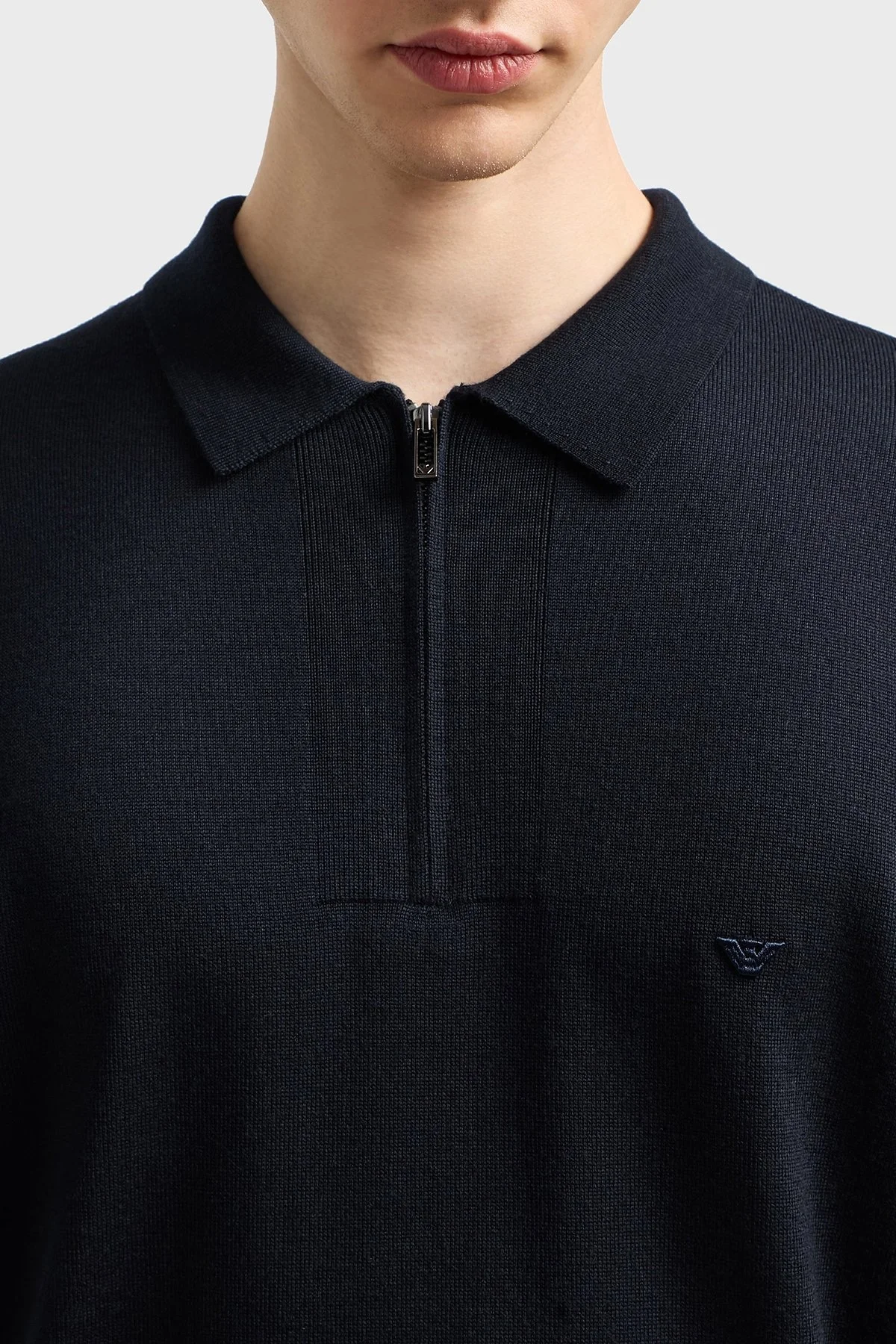 Emporio Armani % 100 Yün Regular Fit Yarım Fermuarlı Polo Yaka Erkek Kazak EM001512 AF14158 UB118 LACİVERT - 3
