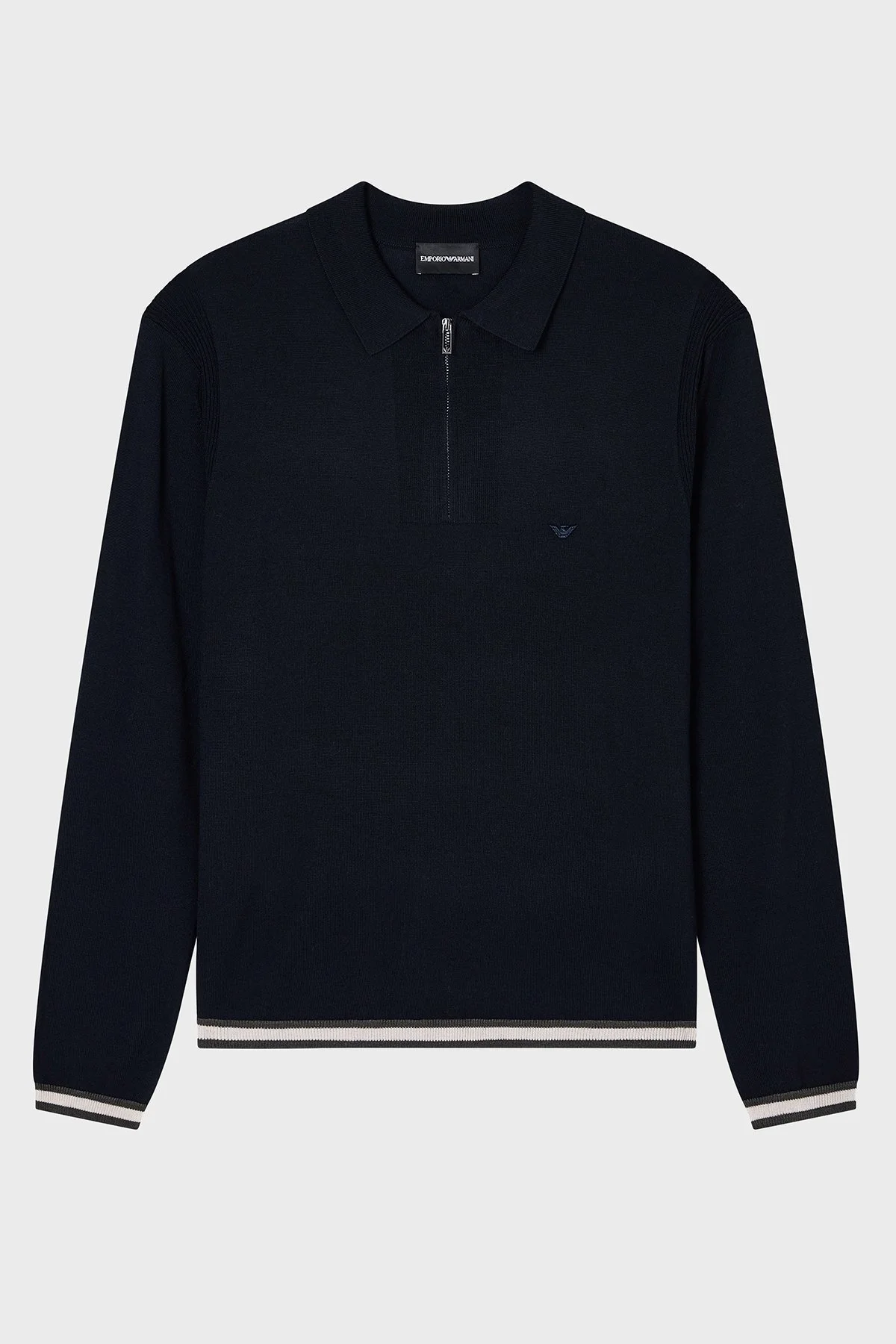 Emporio Armani % 100 Yün Regular Fit Yarım Fermuarlı Polo Yaka Erkek Kazak EM001512 AF14158 UB118 LACİVERT - 4