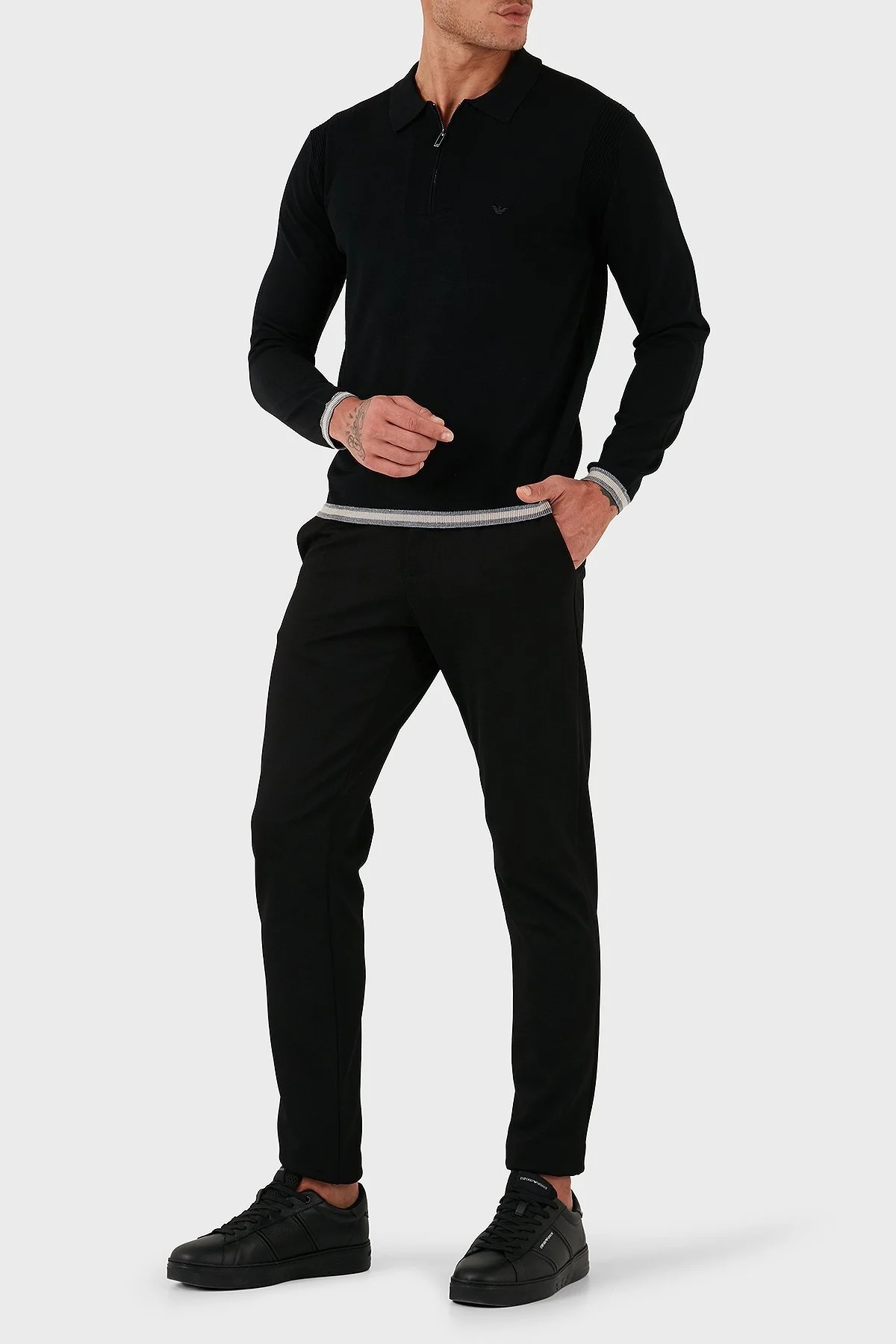 Emporio Armani % 100 Yün Regular Fit Yarım Fermuarlı Polo Yaka Erkek Kazak EM001512 AF14158 UC001 SİYAH - 2