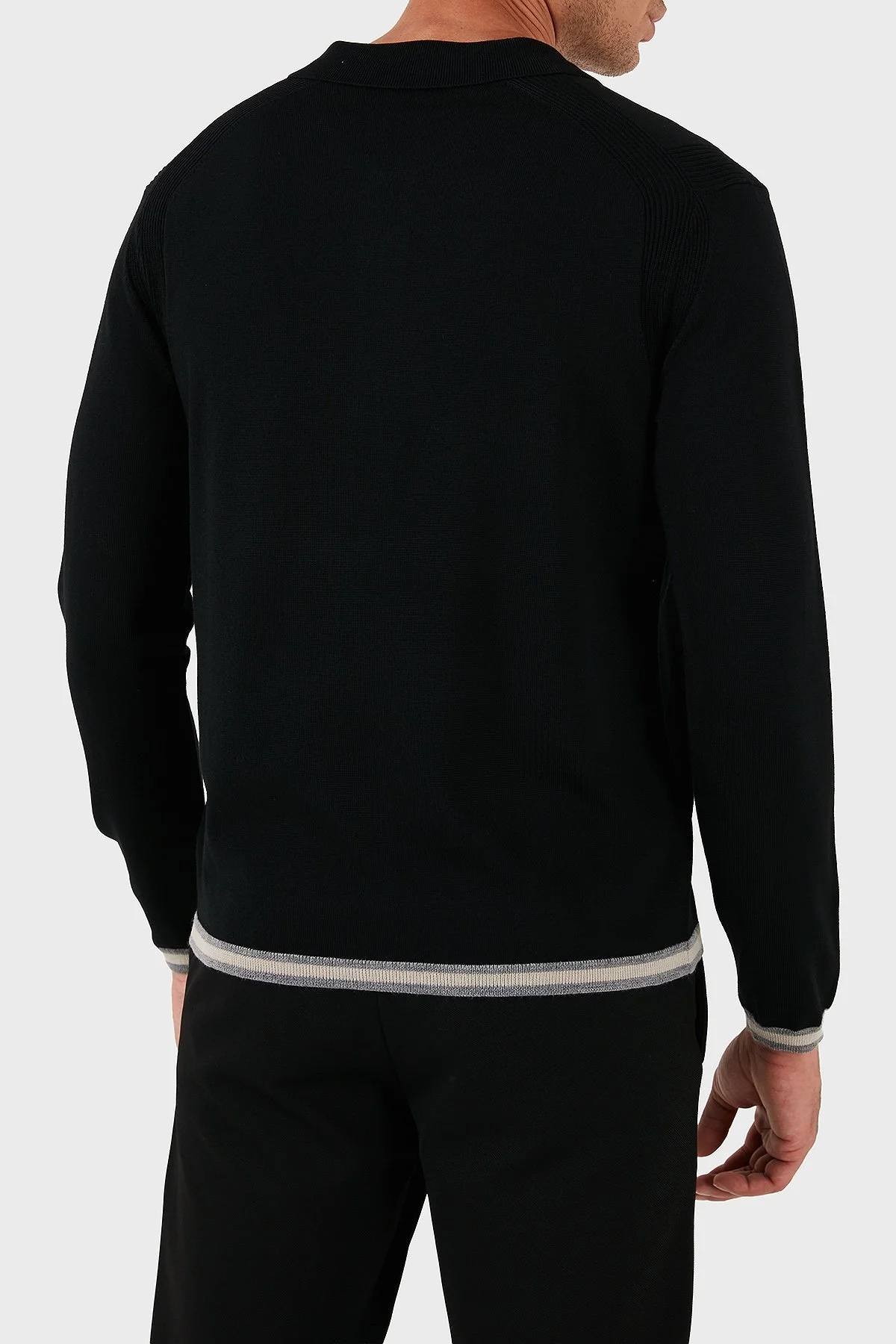 Emporio Armani % 100 Yün Regular Fit Yarım Fermuarlı Polo Yaka Erkek Kazak EM001512 AF14158 UC001 SİYAH - 3