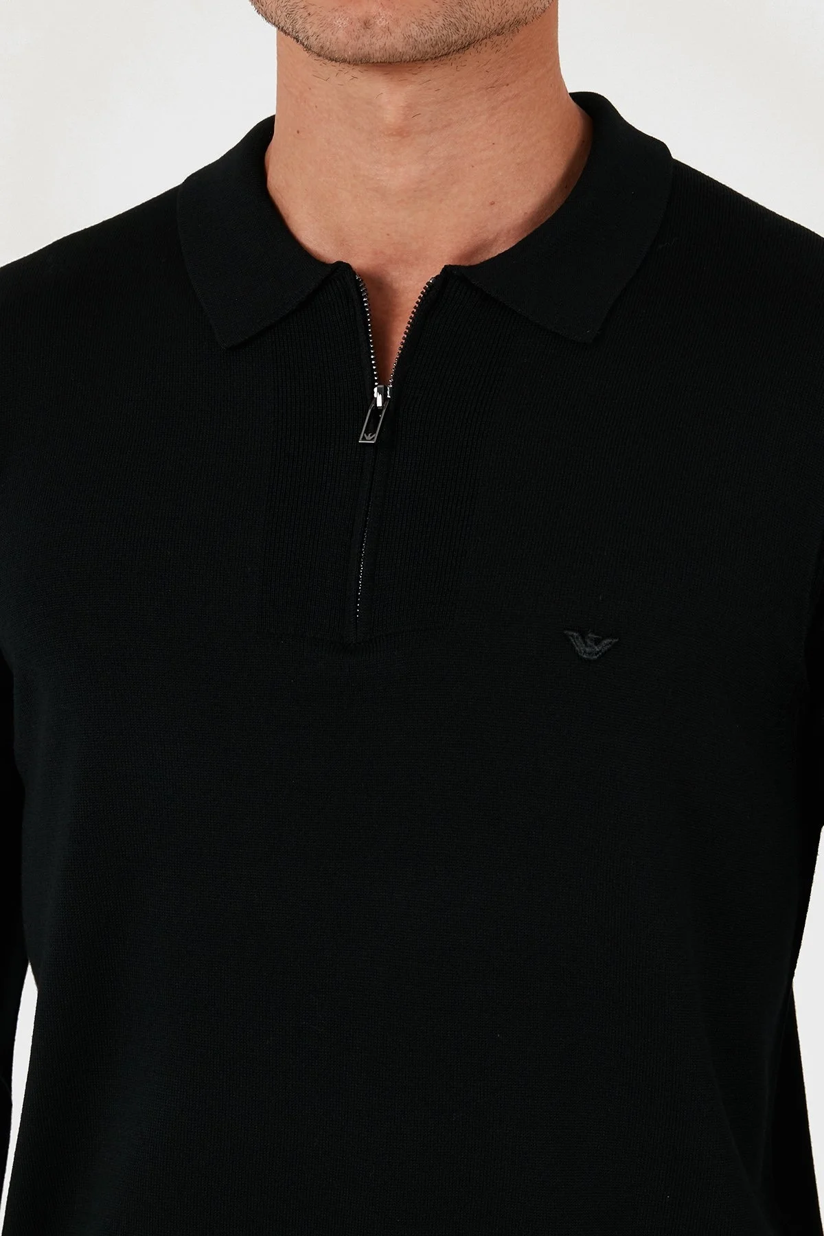 Emporio Armani % 100 Yün Regular Fit Yarım Fermuarlı Polo Yaka Erkek Kazak EM001512 AF14158 UC001 SİYAH - 5
