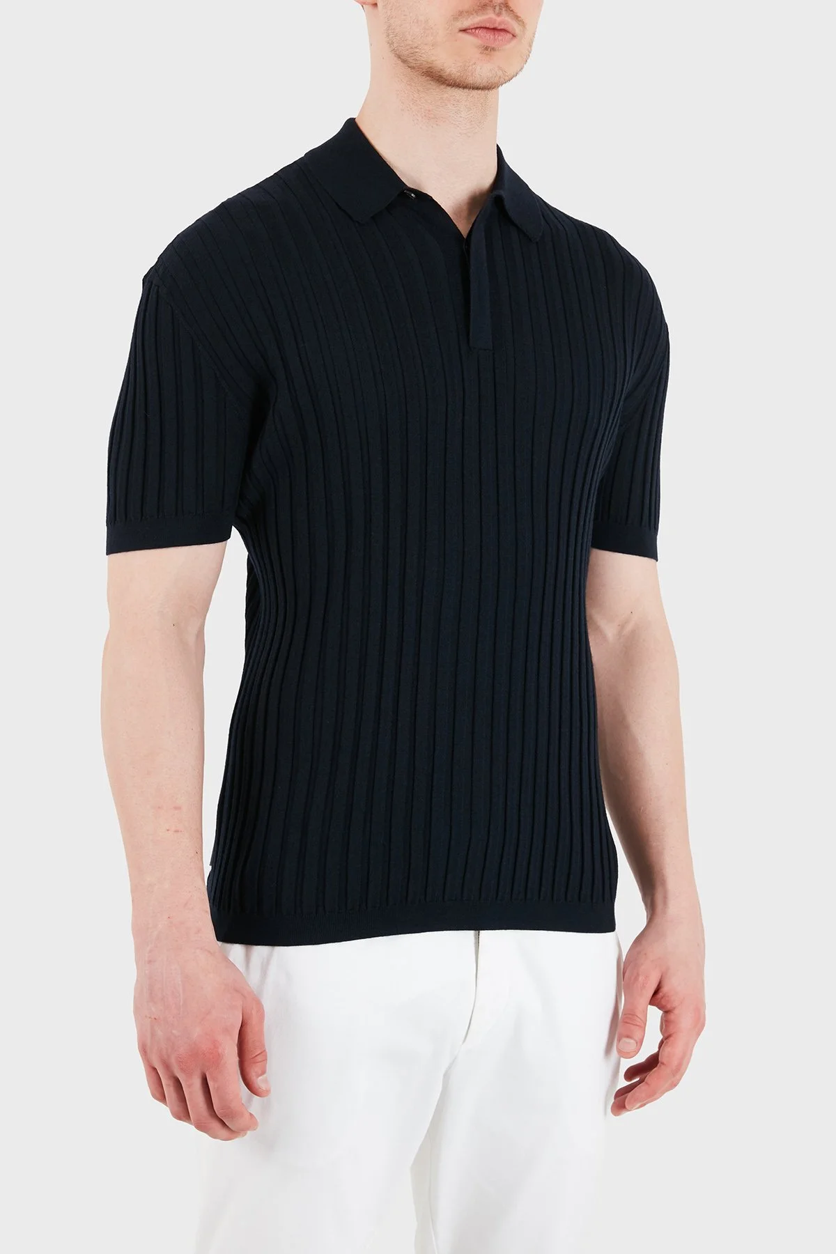 Emporio Armani % 100 Yün Slim Fit Kısa Kollu Düğmeli Erkek Polo Yaka Kazak EM004389 AF23418 UB118 LACİVERT - 1