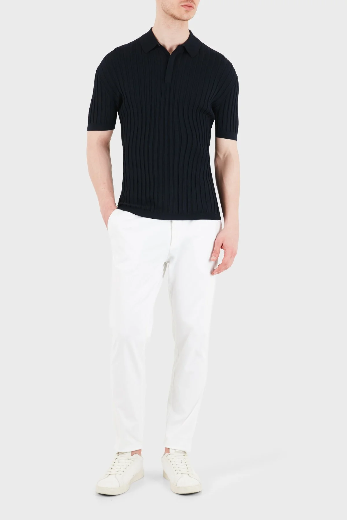 Emporio Armani % 100 Yün Slim Fit Kısa Kollu Düğmeli Erkek Polo Yaka Kazak EM004389 AF23418 UB118 LACİVERT - 2