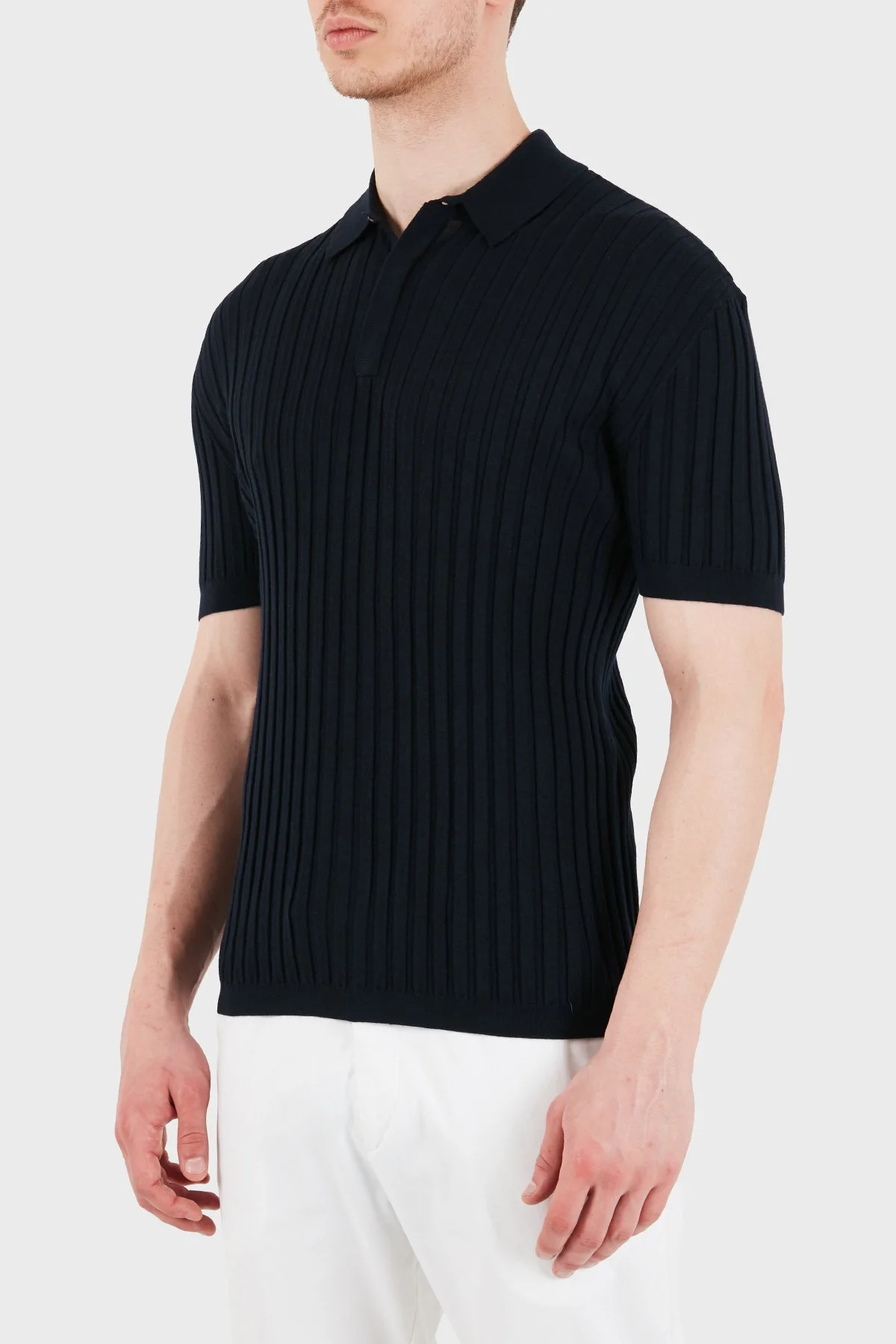 Emporio Armani % 100 Yün Slim Fit Kısa Kollu Düğmeli Erkek Polo Yaka Kazak EM004389 AF23418 UB118 LACİVERT - 5