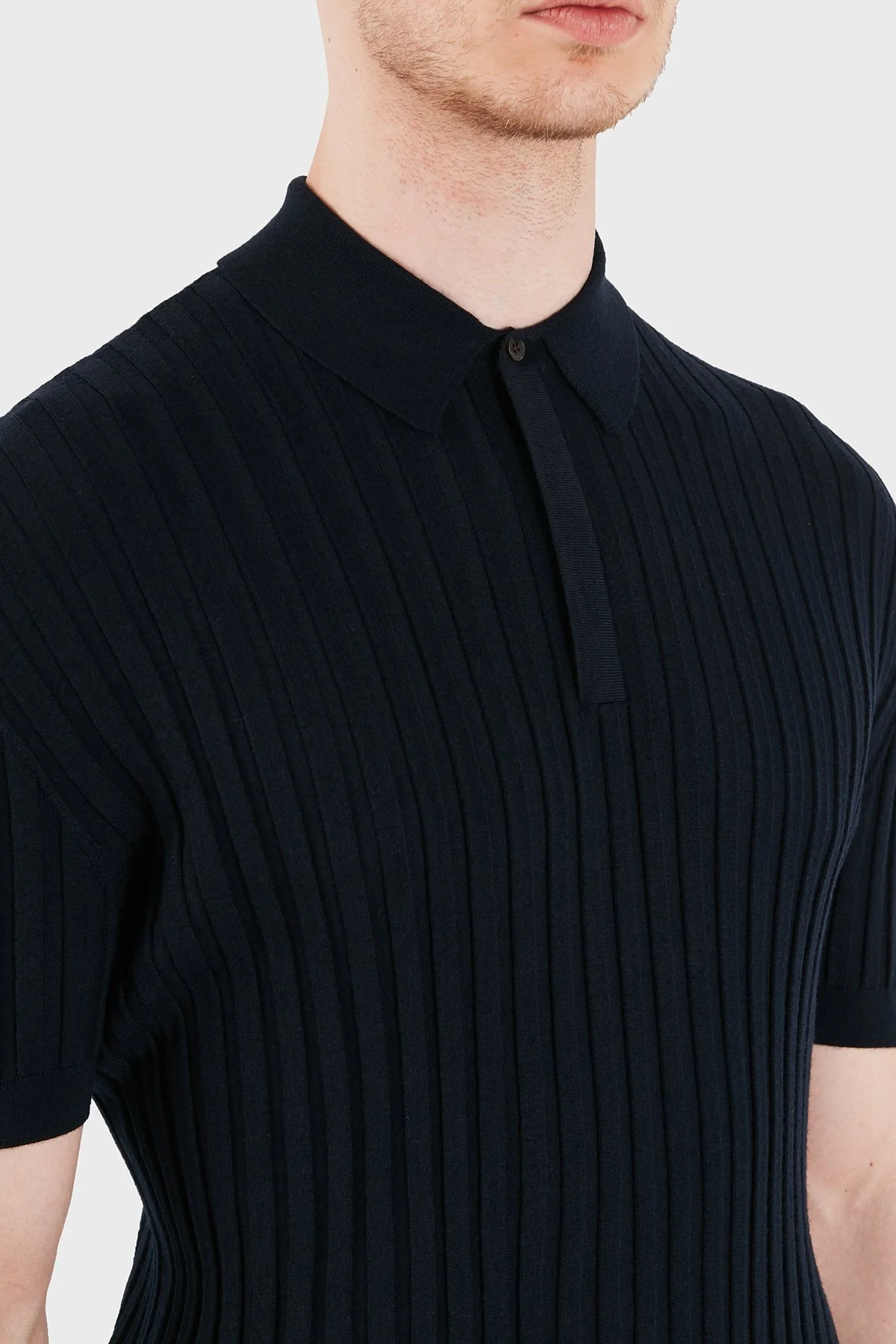 Emporio Armani % 100 Yün Slim Fit Kısa Kollu Düğmeli Erkek Polo Yaka Kazak EM004389 AF23418 UB118 LACİVERT - 6