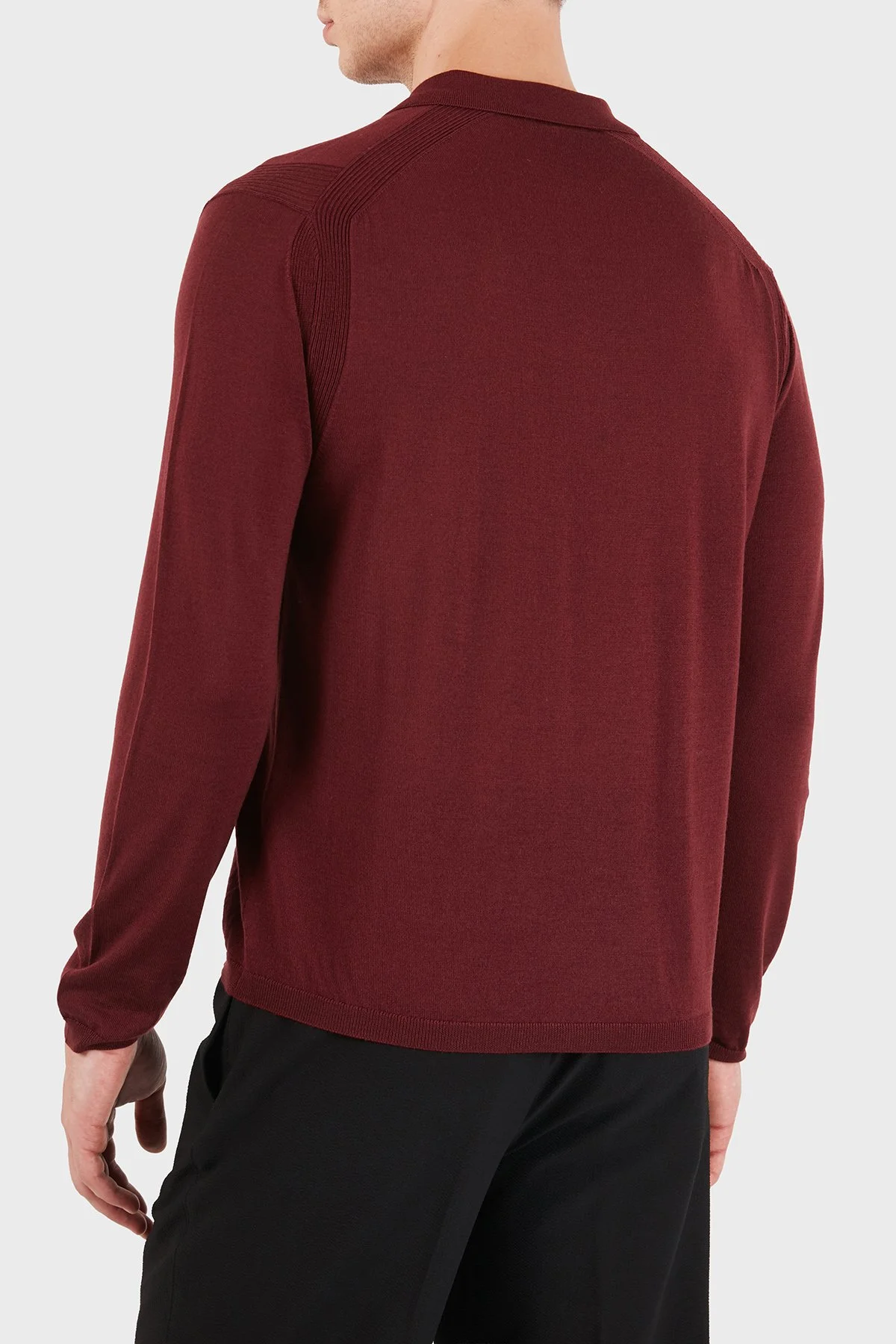 Emporio Armani % 100 Yün Slim Fit Yarım Fermuarlı Erkek Polo Yaka Kazak EM006293 AF29815 U5086 Bordo - 2