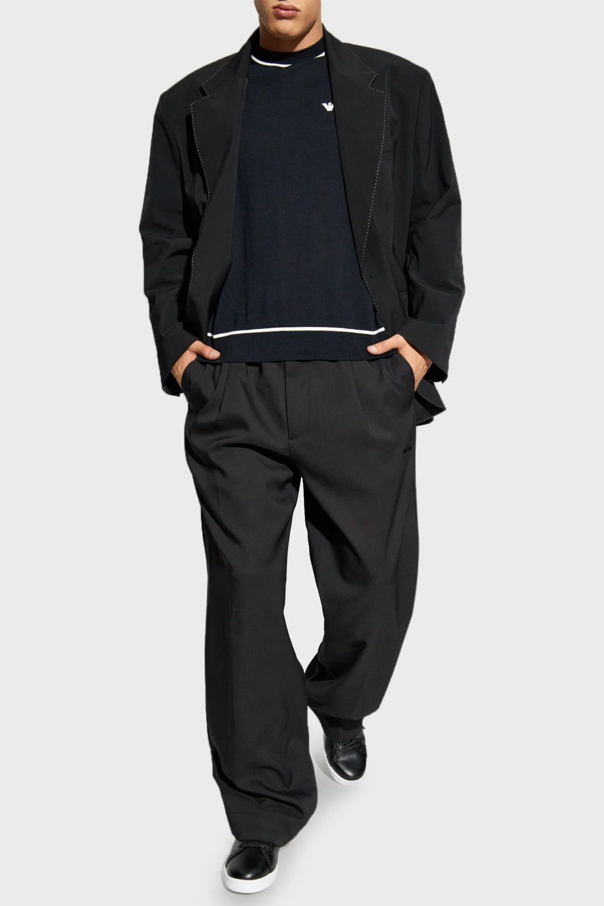 Emporio Armani % 100 Yünlü Bisiklet Yaka Erkek Kazak 6D1MXH 1MJLZ F930 KOYU LACİVERT - 2