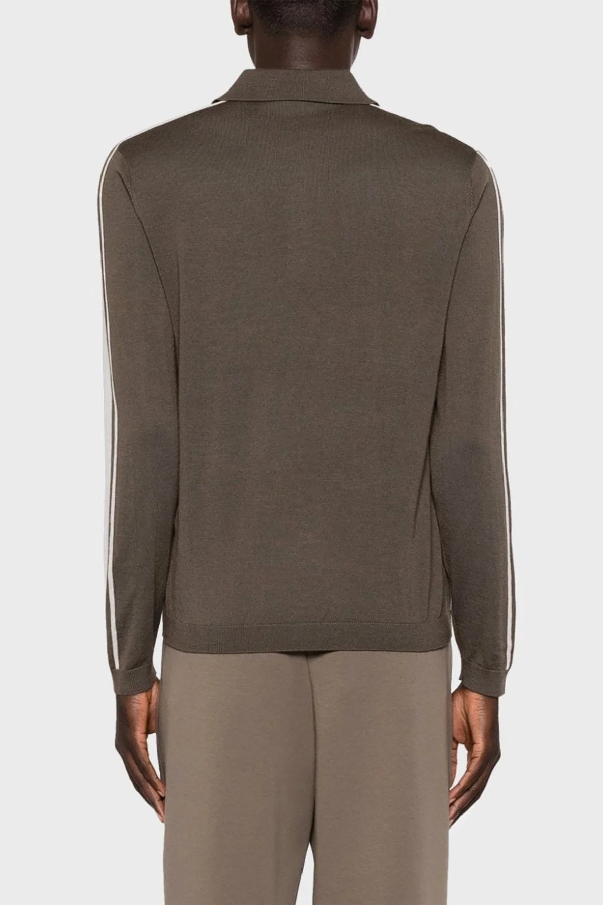 Emporio Armani % 100 Yünlü Fermuarlı Polo Yaka Erkek Kazak 6R1MU1 1MMHZ 0440 VİZON - 2