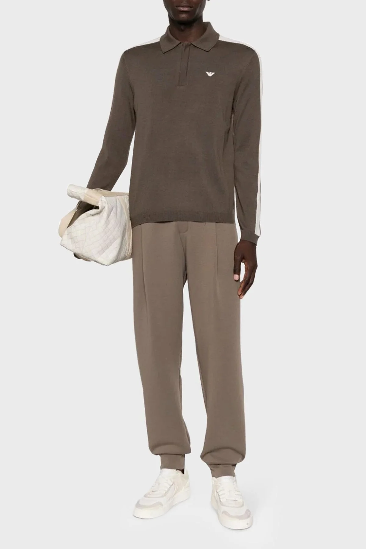 Emporio Armani % 100 Yünlü Fermuarlı Polo Yaka Erkek Kazak 6R1MU1 1MMHZ 0440 VİZON - 3