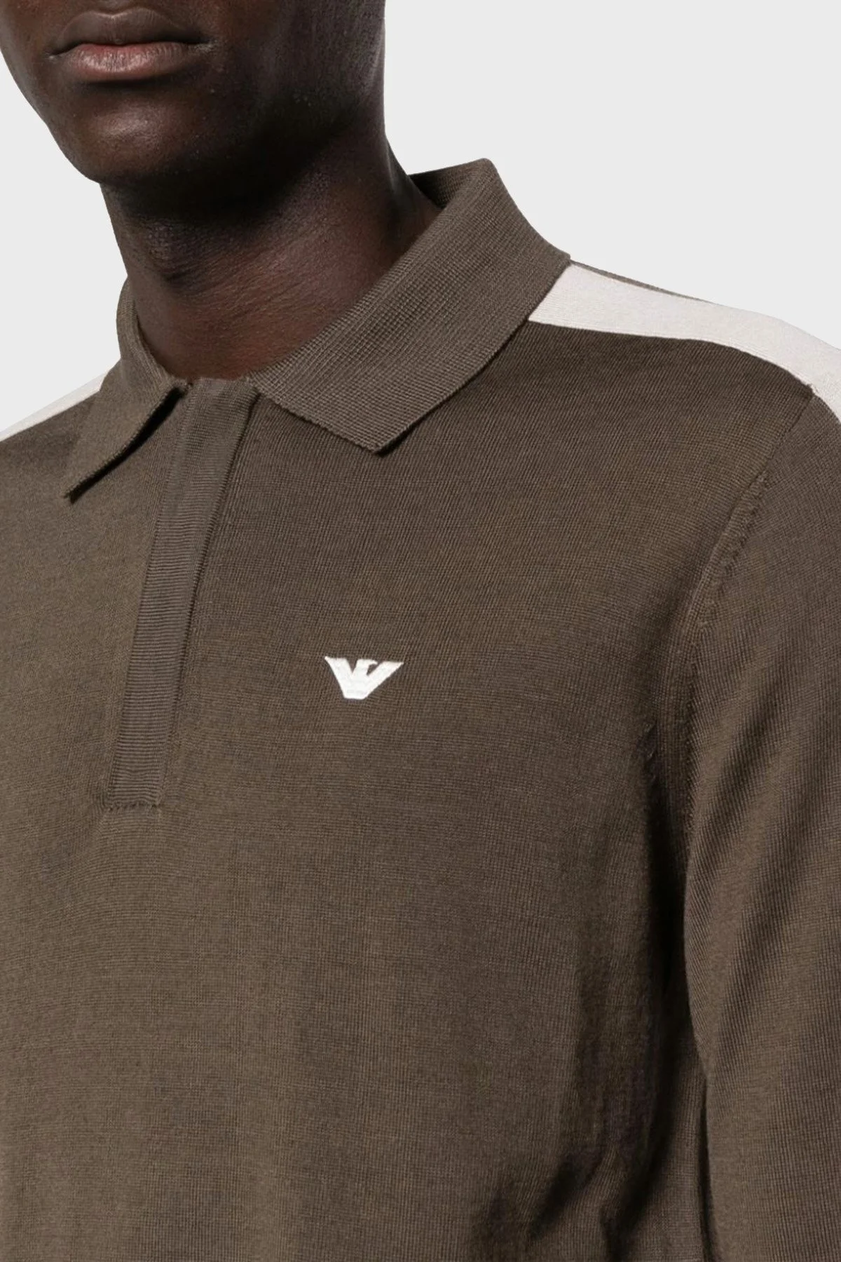 Emporio Armani % 100 Yünlü Fermuarlı Polo Yaka Erkek Kazak 6R1MU1 1MMHZ 0440 VİZON - 4