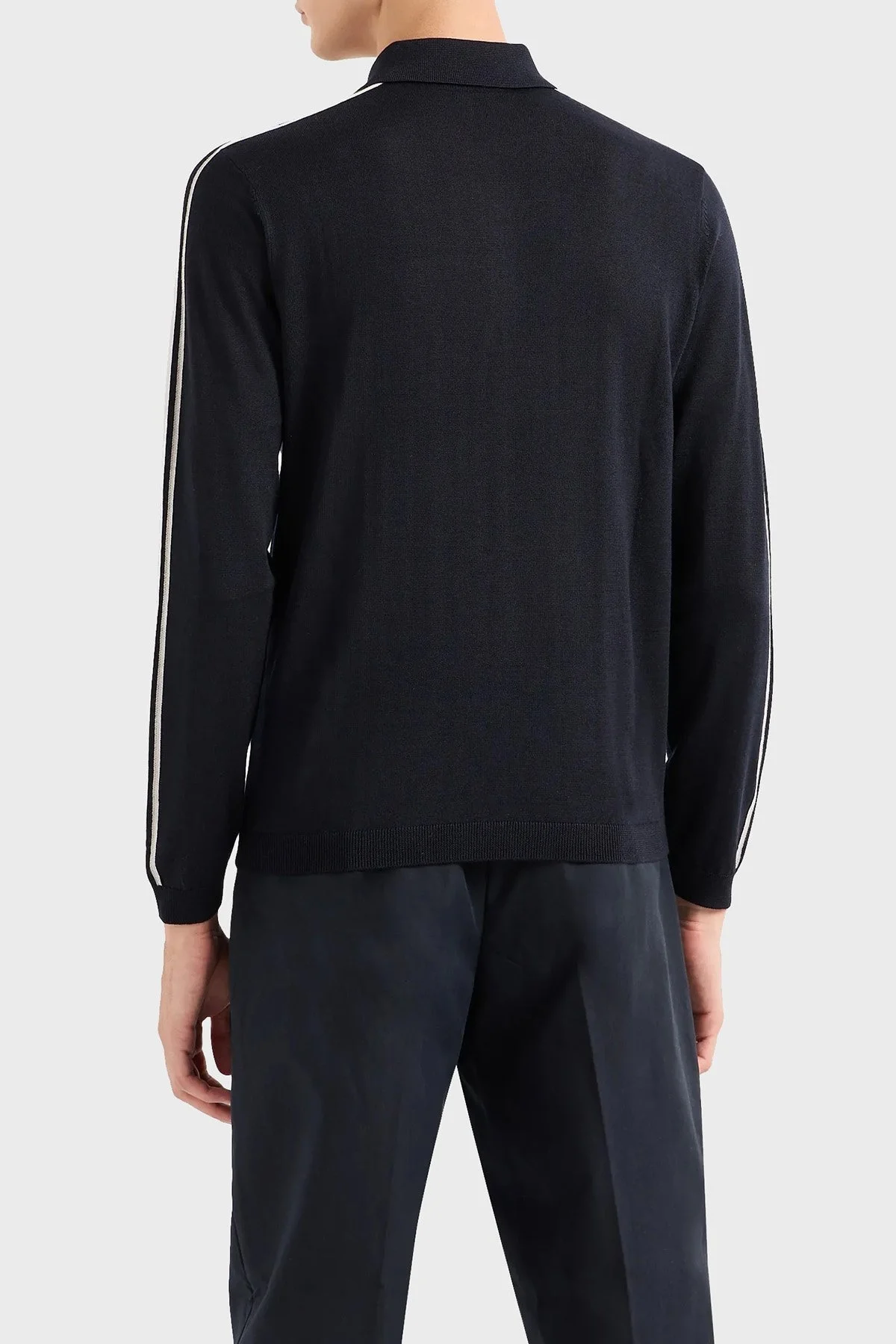 Emporio Armani % 100 Yünlü Fermuarlı Polo Yaka Erkek Kazak 6R1MU1 1MMHZ 0920 LACİVERT - 2