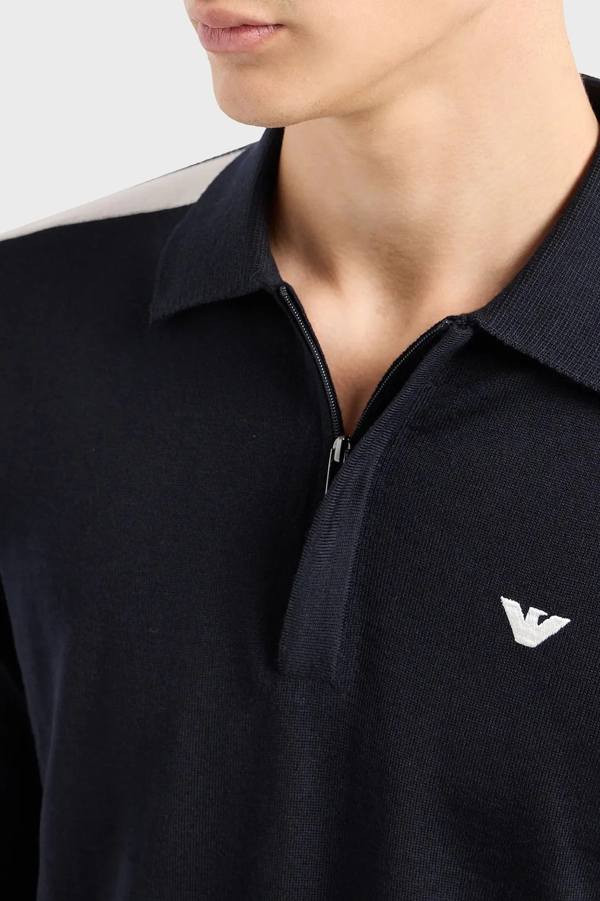 Emporio Armani % 100 Yünlü Fermuarlı Polo Yaka Erkek Kazak 6R1MU1 1MMHZ 0920 LACİVERT - 4