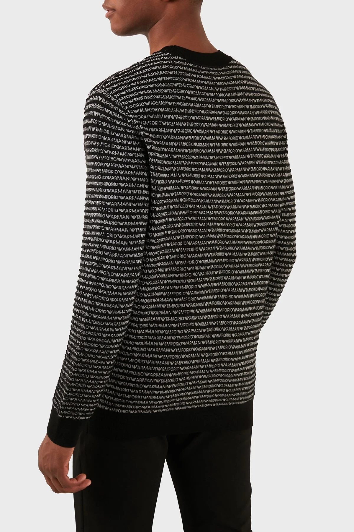 Emporio Armani % 100 Yünlü Logolu Bisiklet Yaka Erkek Kazak 3D1MX1 1MMIZ F053 SİYAH - 2