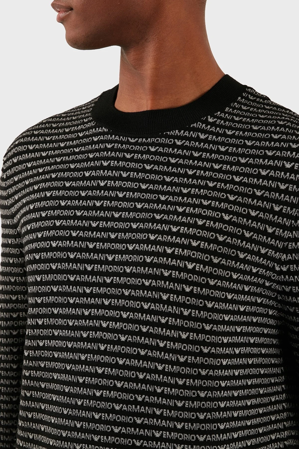 Emporio Armani % 100 Yünlü Logolu Bisiklet Yaka Erkek Kazak 3D1MX1 1MMIZ F053 SİYAH - 4