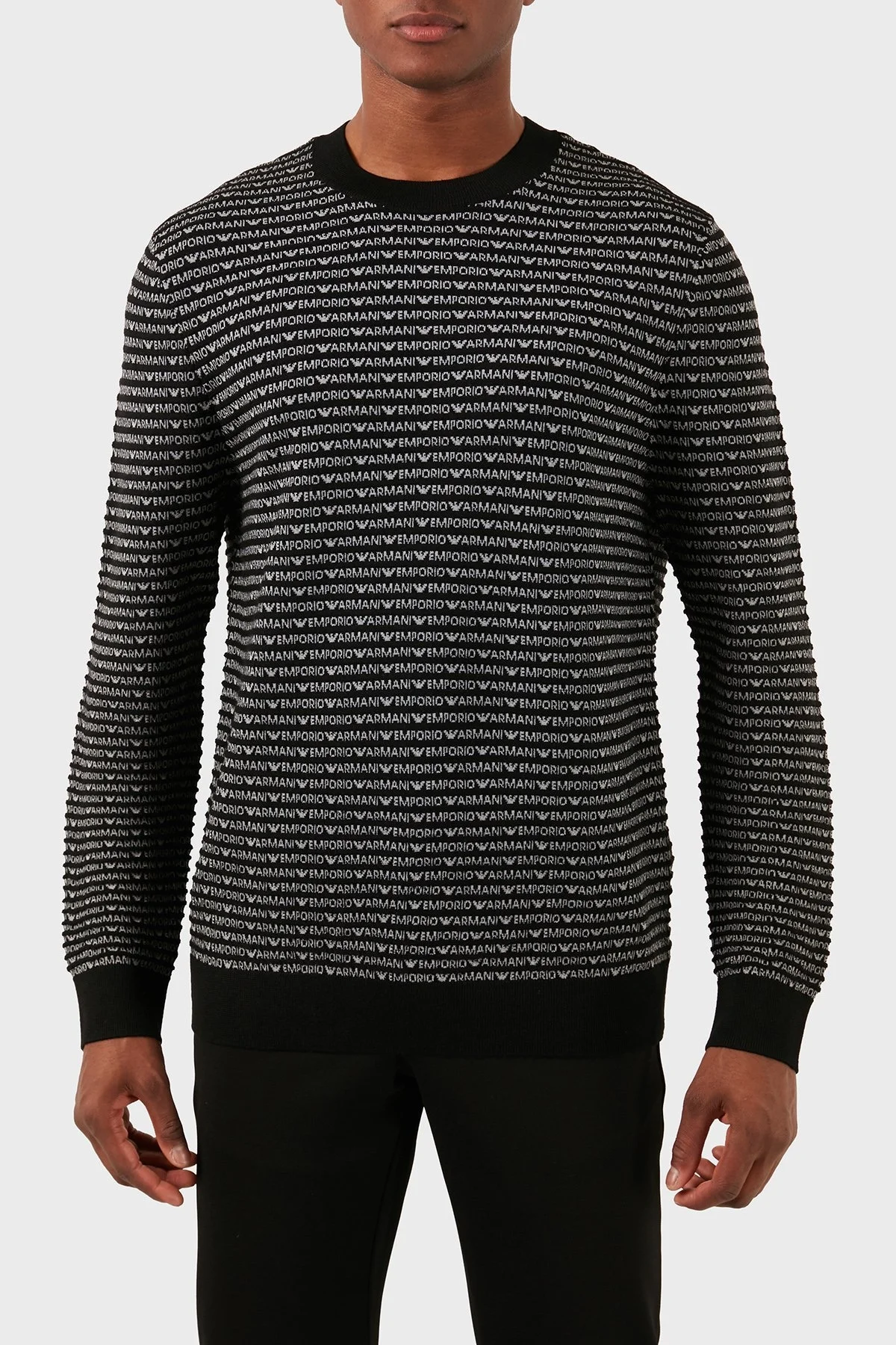 Emporio Armani % 100 Yünlü Logolu Bisiklet Yaka Erkek Kazak 3D1MX1 1MMIZ F053 SİYAH - 6