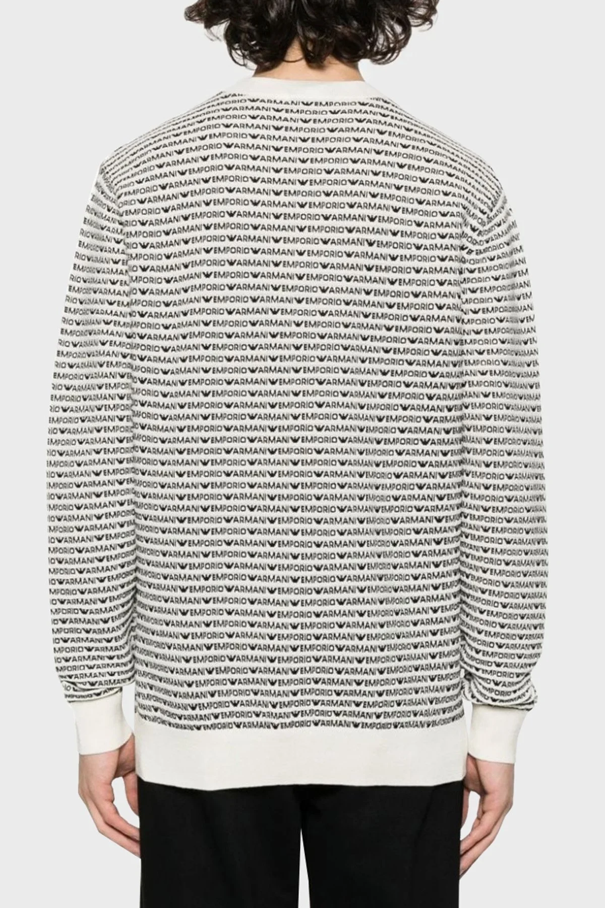 Emporio Armani % 100 Yünlü Logolu Bisiklet Yaka Erkek Kazak 3D1MX1 1MMIZ F177 EKRU - 3