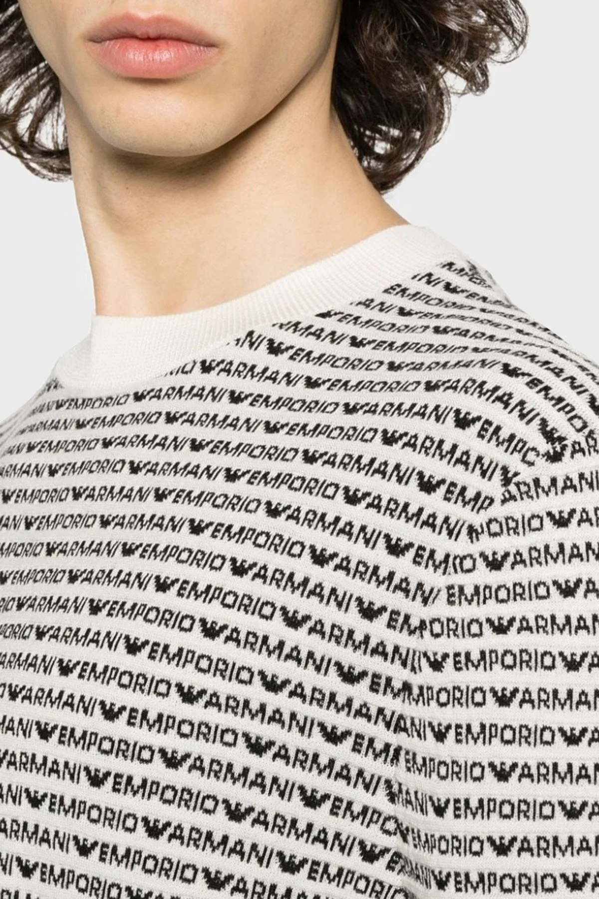 Emporio Armani % 100 Yünlü Logolu Bisiklet Yaka Erkek Kazak 3D1MX1 1MMIZ F177 EKRU - 4