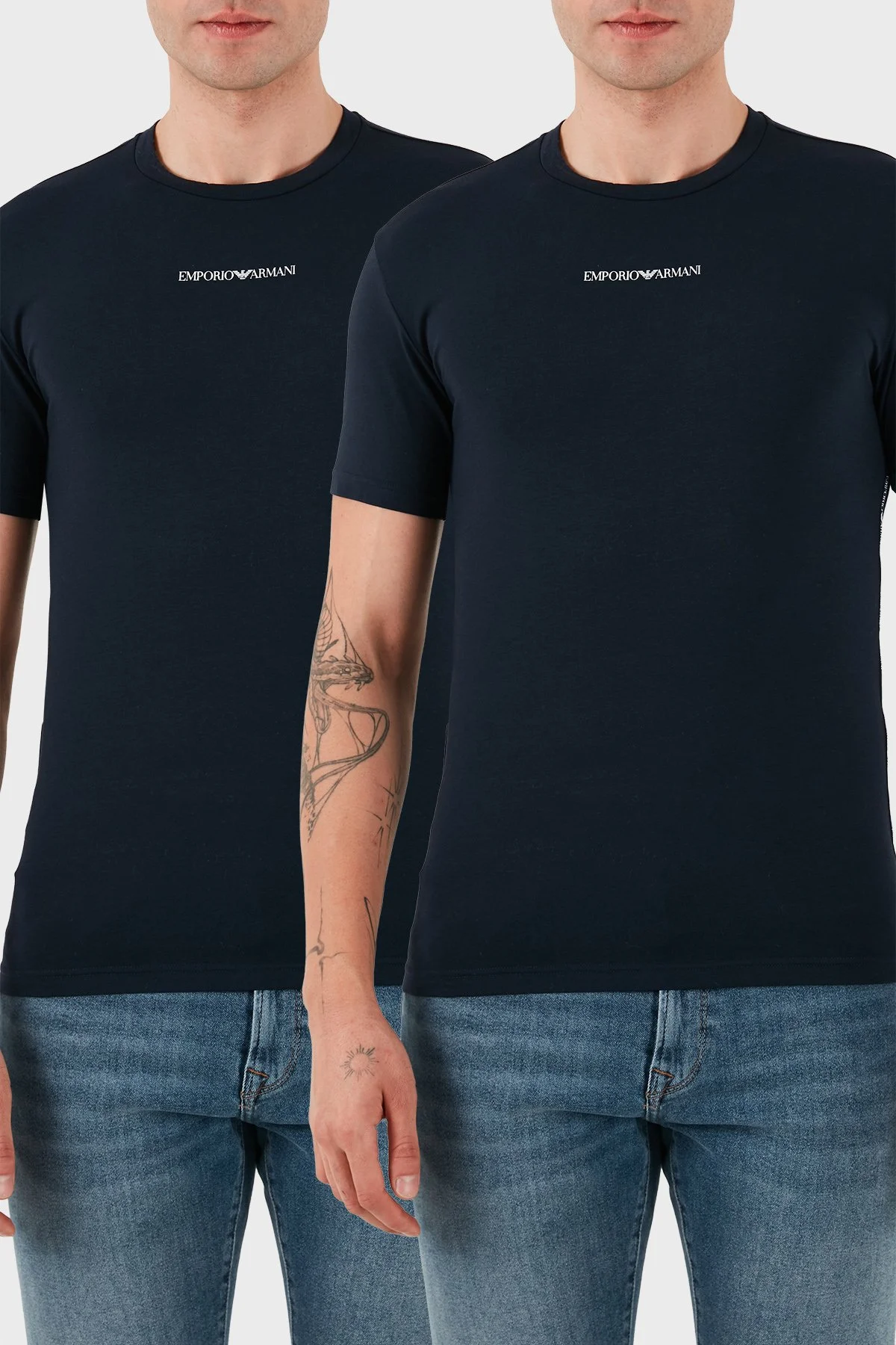 Emporio Armani 2 Pack Pamuklu Regular Fit Logolu Bisiklet Yaka Erkek T Shirt EM000391 AF16115 MB143 LACİVERT - 1