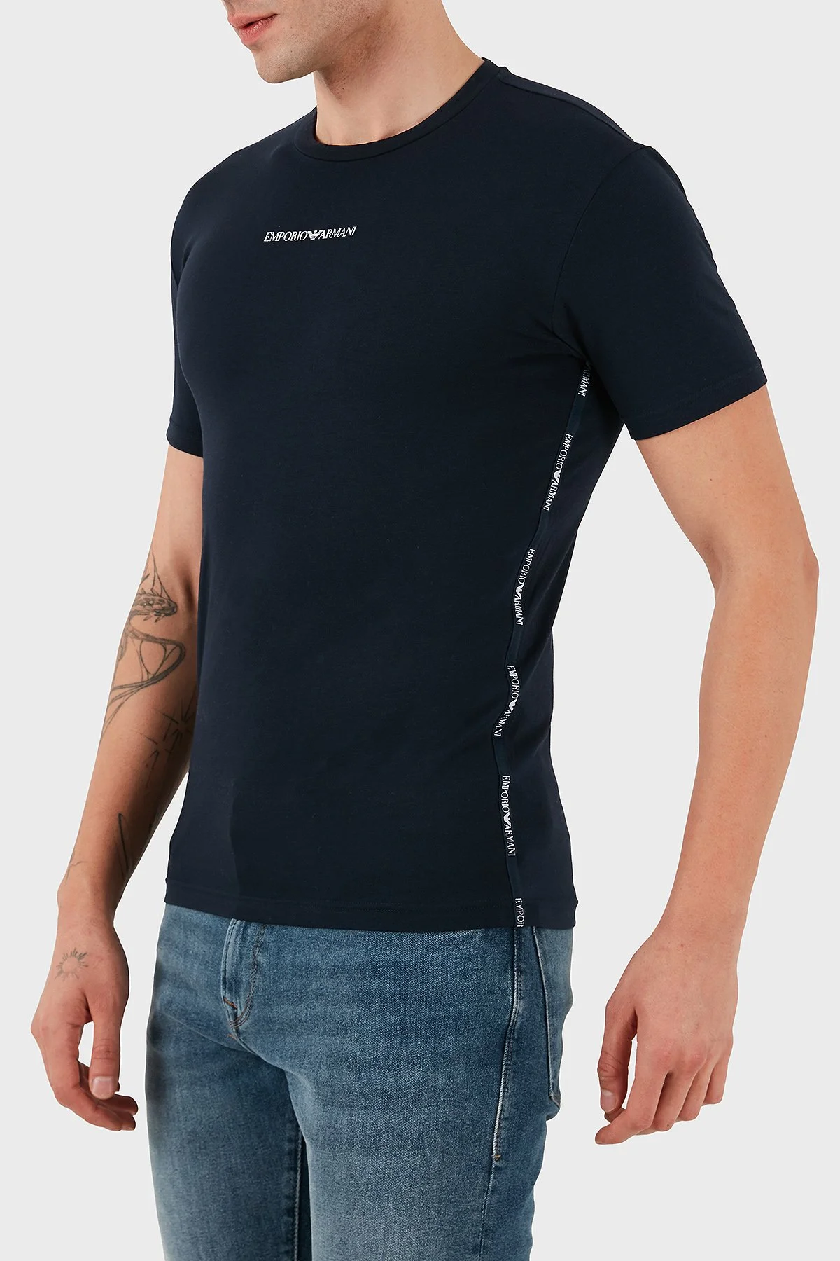 Emporio Armani 2 Pack Pamuklu Regular Fit Logolu Bisiklet Yaka Erkek T Shirt EM000391 AF16115 MB143 LACİVERT - 4