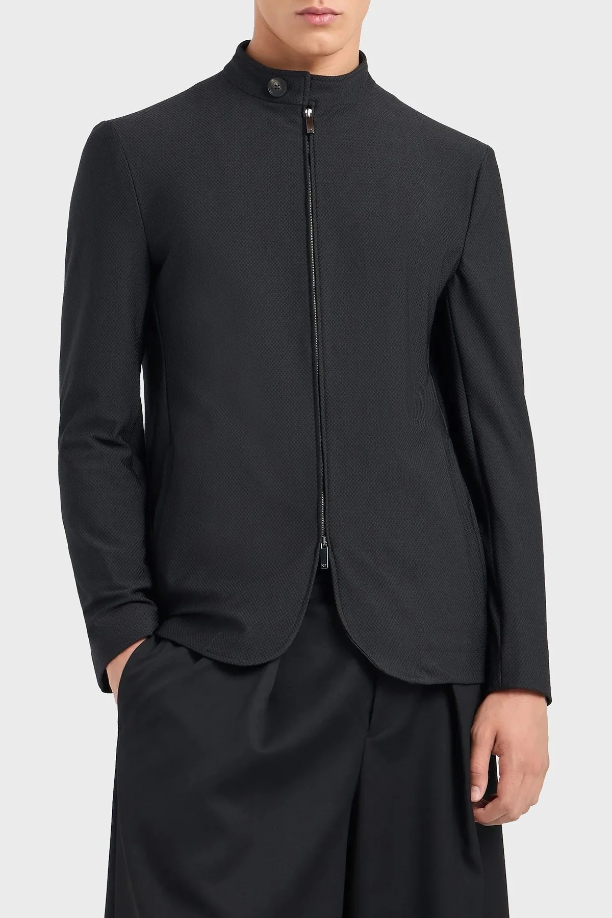 Emporio Armani 3D Efektli Regular Fit Çift Fermuarlı Düğmeli Dik Yaka Erkek Ceket EM000143 TE11109 UC001 SİYAH - 1