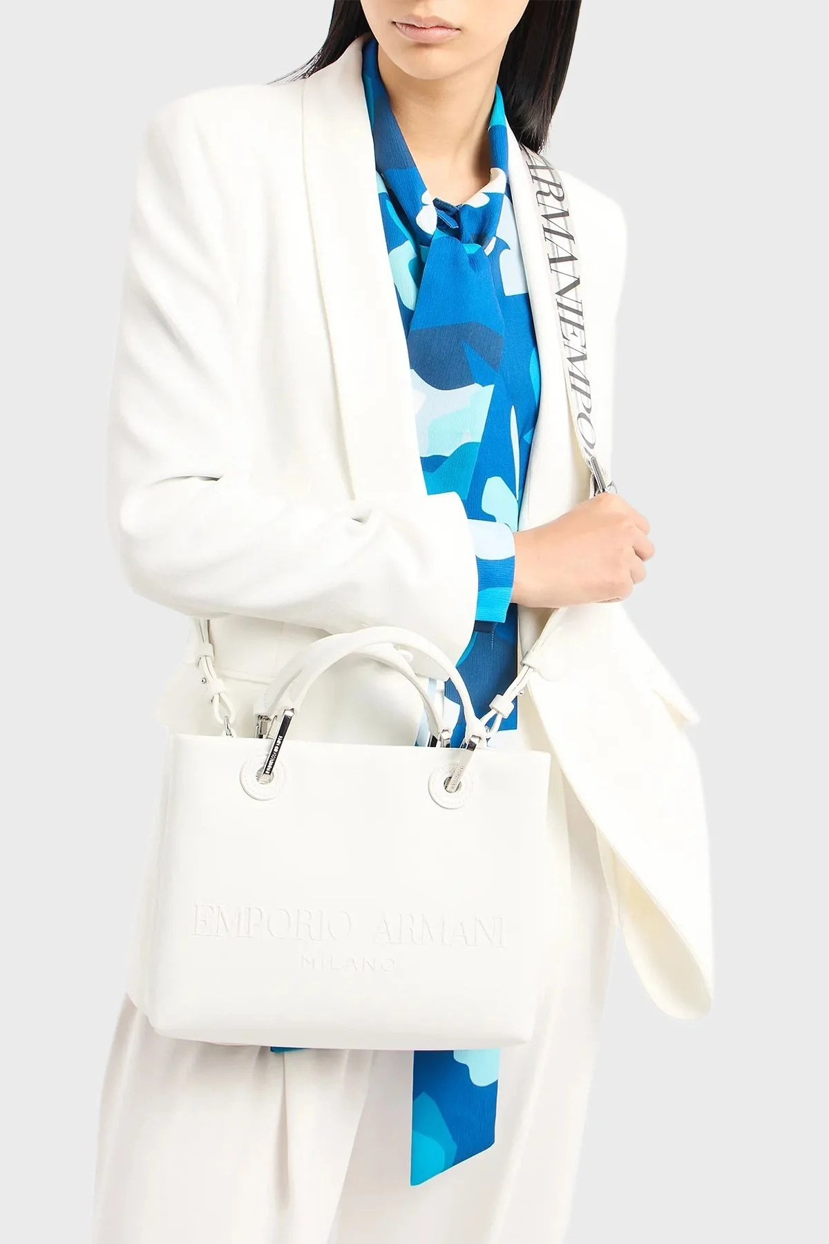 Emporio Armani Ayarlanabilir ve Çıkarılabilir Uzatma Askılı Bayan Çanta Y3D166 YWN3E 81018 BEYAZ - 5