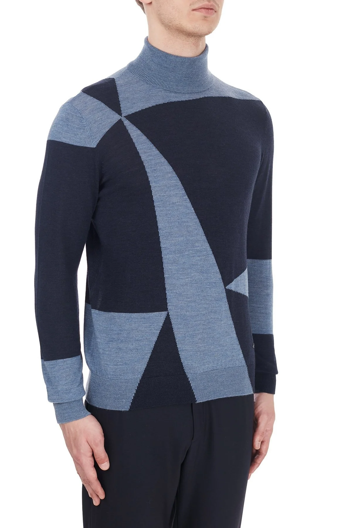 Emporio Armani Balıkçı Yaka % 100 Yün Erkek Kazak 6H1MXD 1MIXZ 0971 MAVİ - 4