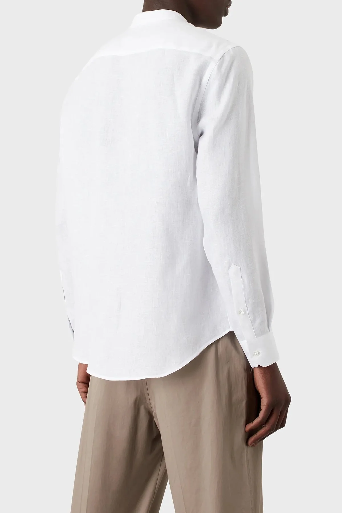 Emporio Armani Bant Yaka Uzun Kollu % 100 Keten Erkek Gömlek D41SMG D10F9 100 BEYAZ - 2