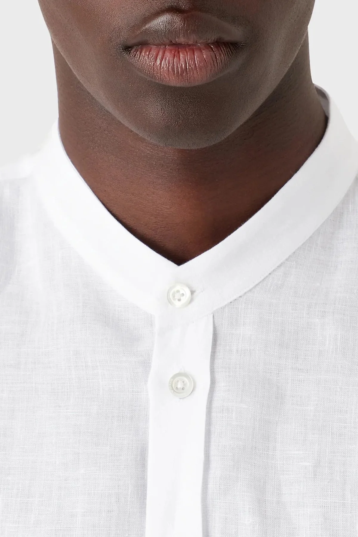 Emporio Armani Bant Yaka Uzun Kollu % 100 Keten Erkek Gömlek D41SMG D10F9 100 BEYAZ - 4