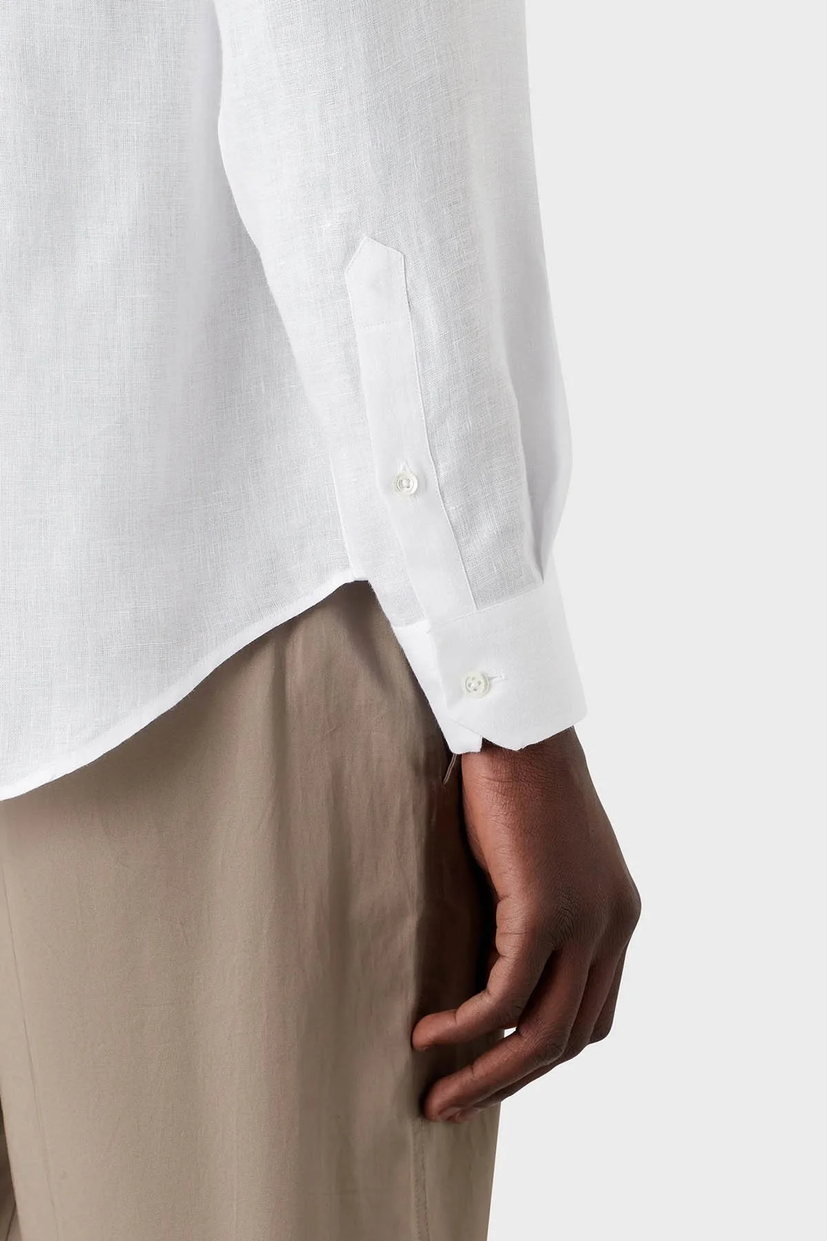 Emporio Armani Bant Yaka Uzun Kollu % 100 Keten Erkek Gömlek D41SMG D10F9 100 BEYAZ - 5