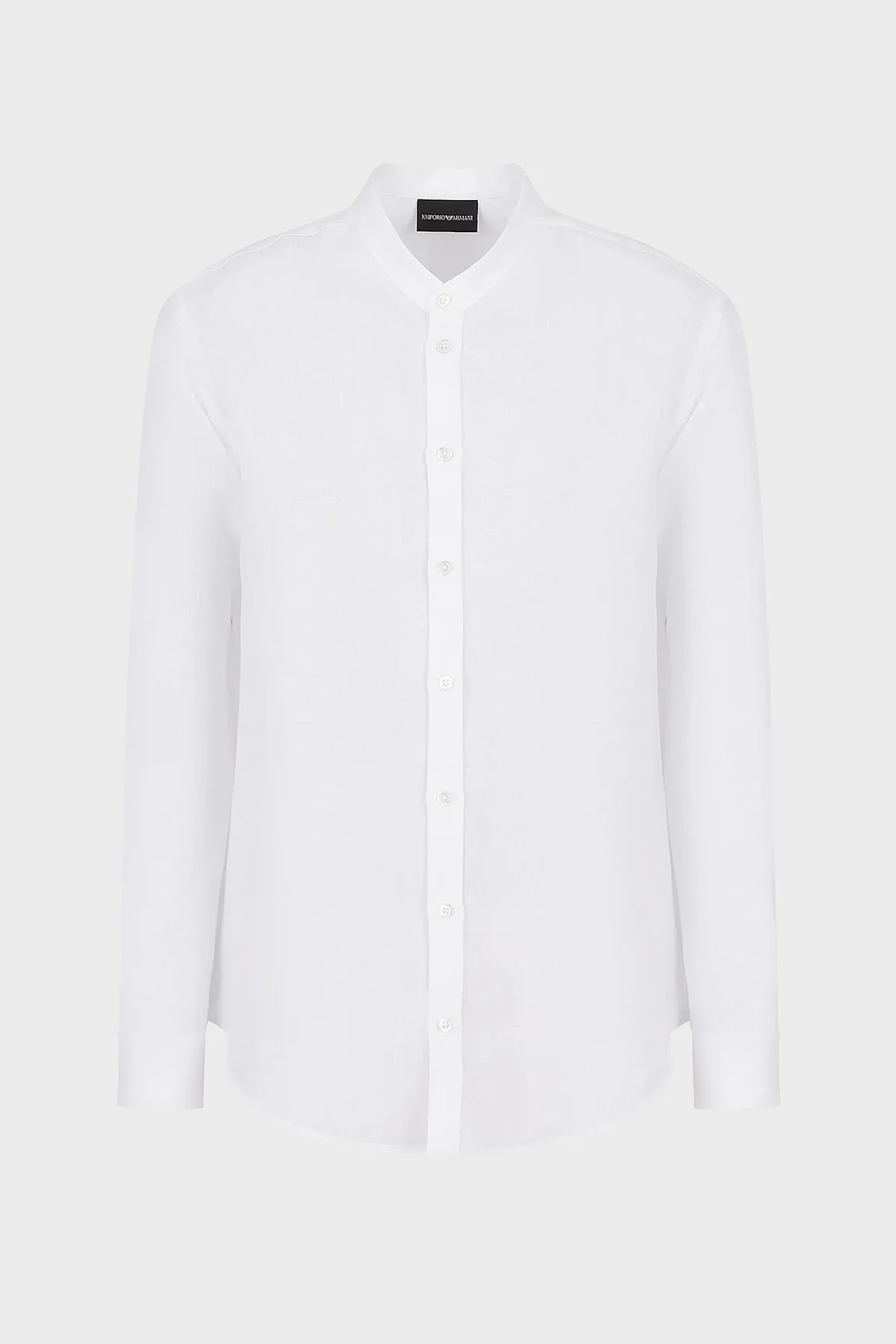 Emporio Armani Bant Yaka Uzun Kollu % 100 Keten Erkek Gömlek D41SMG D10F9 100 BEYAZ - 6
