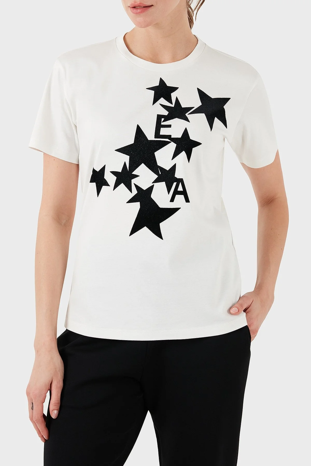 Emporio Armani Baskılı % 100 Pamuk Regular Fit Bisiklet Yaka Bayan T Shirt 6D2T8B 2JIJZ 0101 BEYAZ - 6