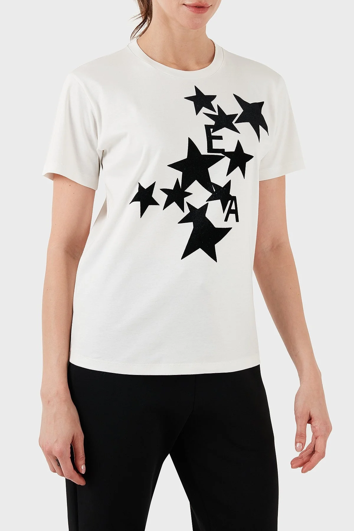 Emporio Armani Baskılı % 100 Pamuk Regular Fit Bisiklet Yaka Bayan T Shirt 6D2T8B 2JIJZ 0101 BEYAZ - 7