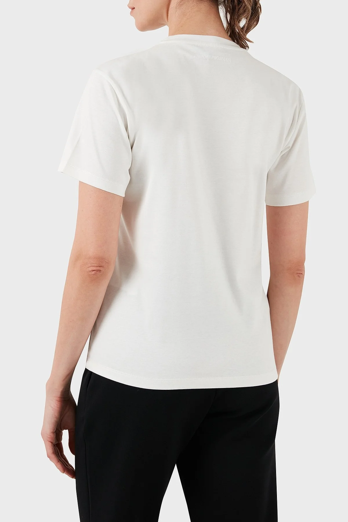 Emporio Armani Baskılı % 100 Pamuk Regular Fit Bisiklet Yaka Bayan T Shirt 6D2T8B 2JIJZ 0101 BEYAZ - 8