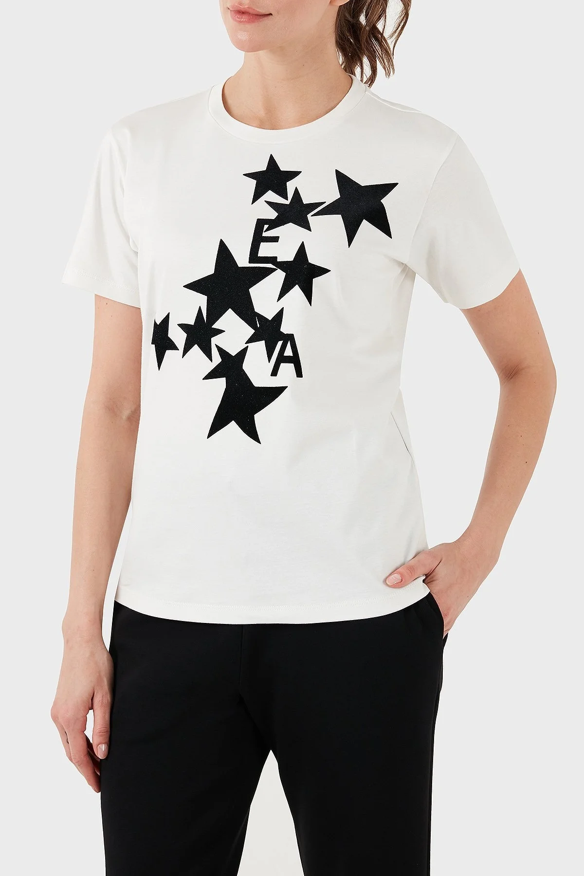 Emporio Armani Baskılı % 100 Pamuk Regular Fit Bisiklet Yaka Bayan T Shirt 6D2T8B 2JIJZ 0101 BEYAZ - 9