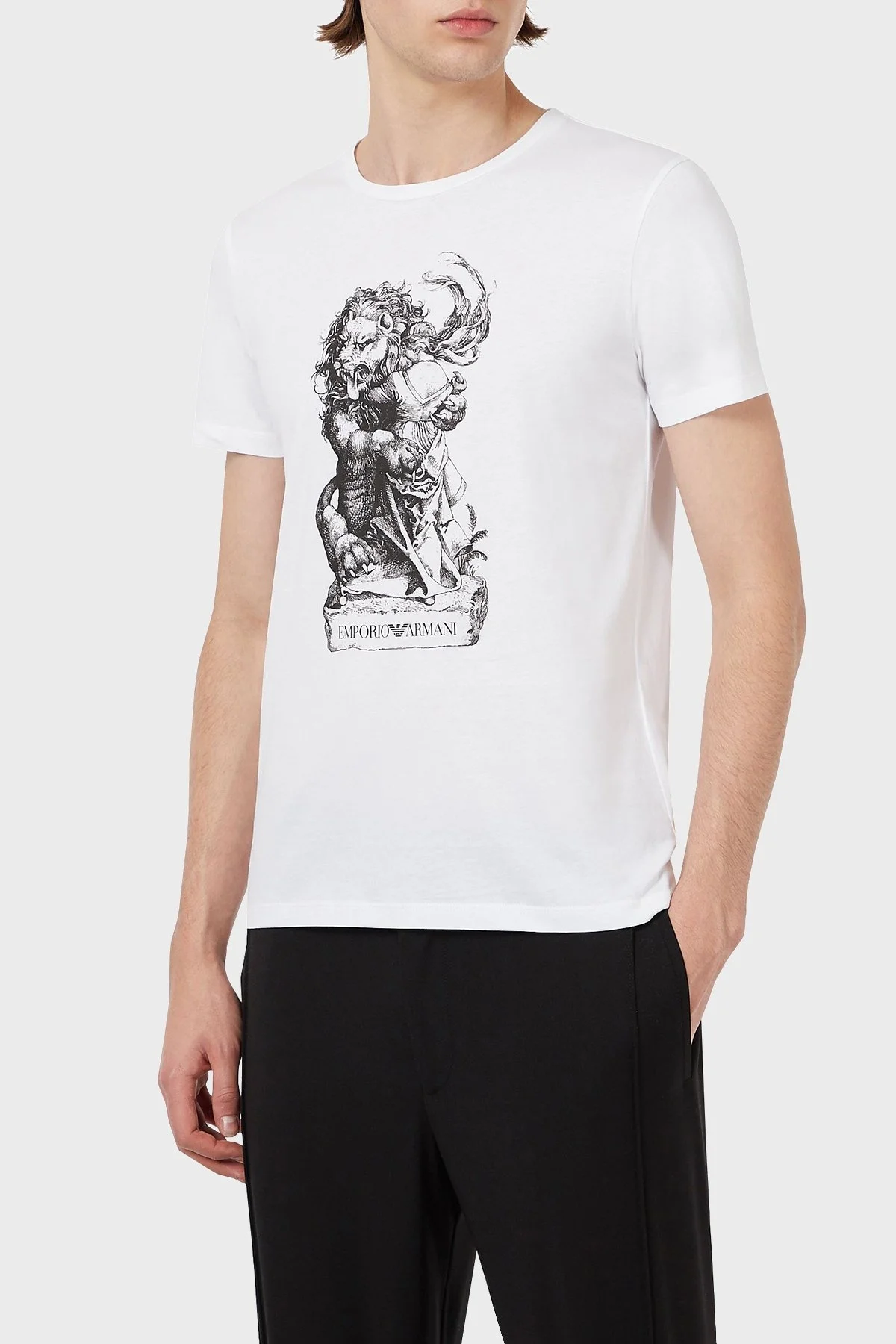 Emporio Armani Baskılı Bisiklet Yaka % 100 Pamuk Erkek T Shirt 3K1T8P 1JL7Z 0148 BEYAZ - 1