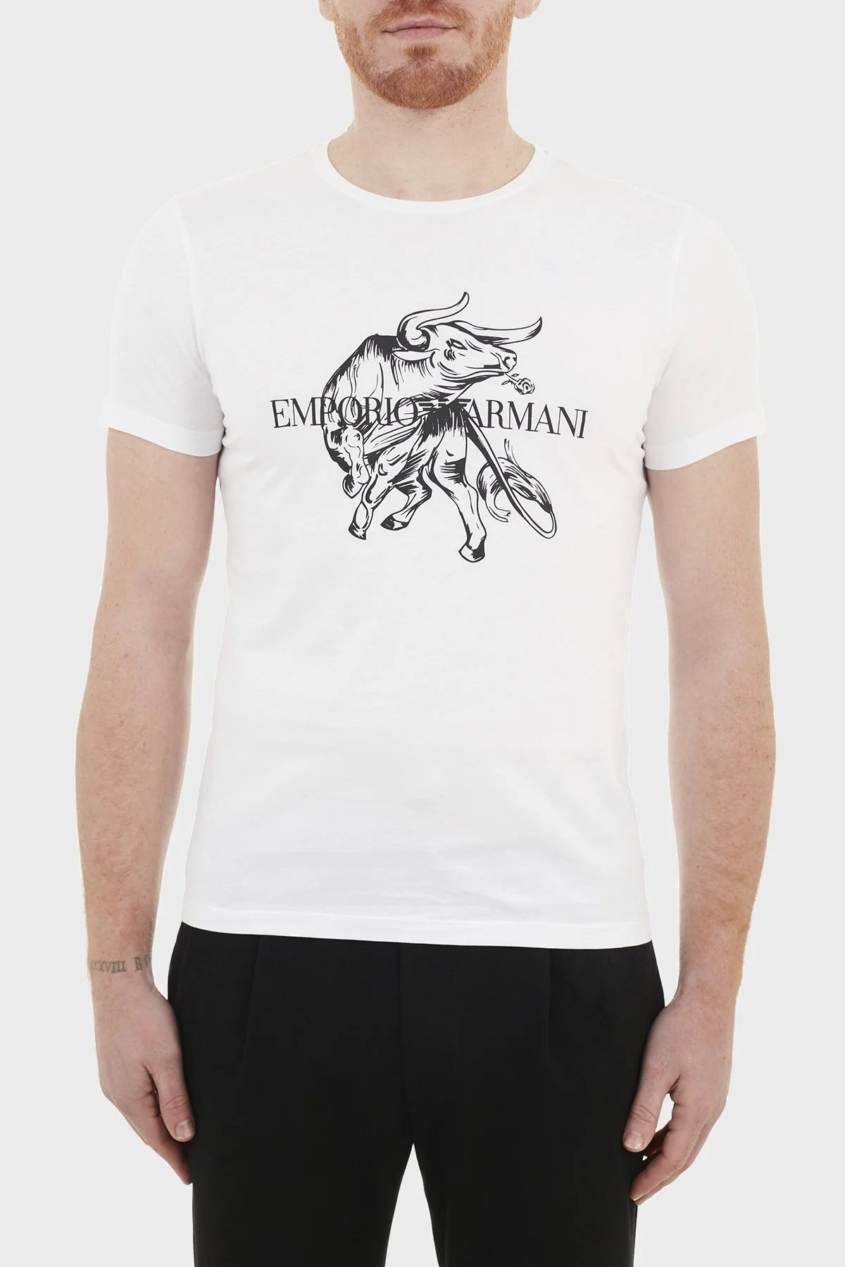 Emporio Armani Baskılı Bisiklet Yaka % 100 Pamuk Erkek T Shirt 3K1T8P 1JL7Z 0150 BEYAZ - 1