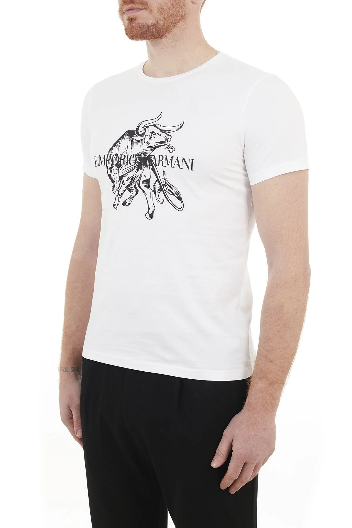 Emporio Armani Baskılı Bisiklet Yaka % 100 Pamuk Erkek T Shirt 3K1T8P 1JL7Z 0150 BEYAZ - 3