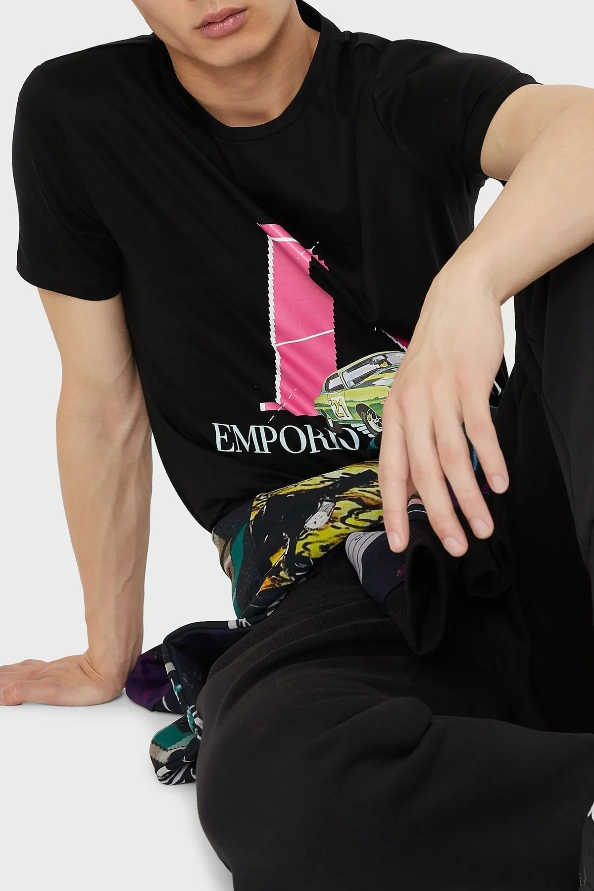 Emporio Armani Baskılı Bisiklet Yaka % 100 Pamuk Erkek T Shirt 3L1T8P 1JW5Z F015 SİYAH - 2
