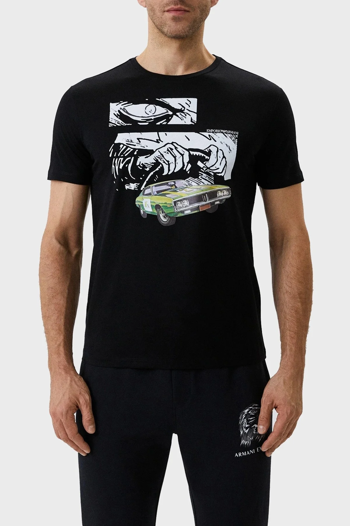 Emporio Armani Baskılı Bisiklet Yaka % 100 Pamuk Erkek T Shirt 3L1T8P 1JW5Z F017 SİYAH - 1