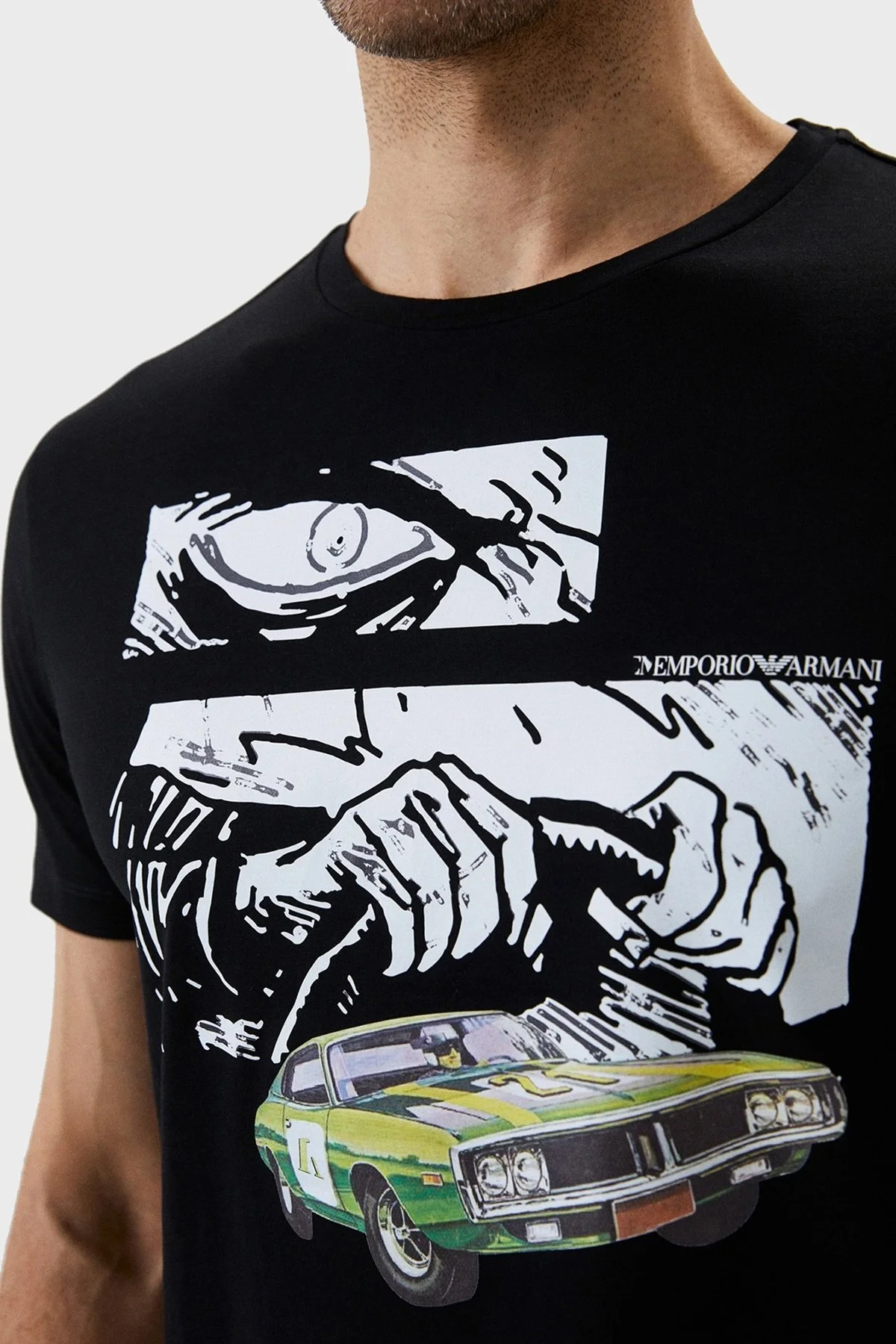 Emporio Armani Baskılı Bisiklet Yaka % 100 Pamuk Erkek T Shirt 3L1T8P 1JW5Z F017 SİYAH - 4