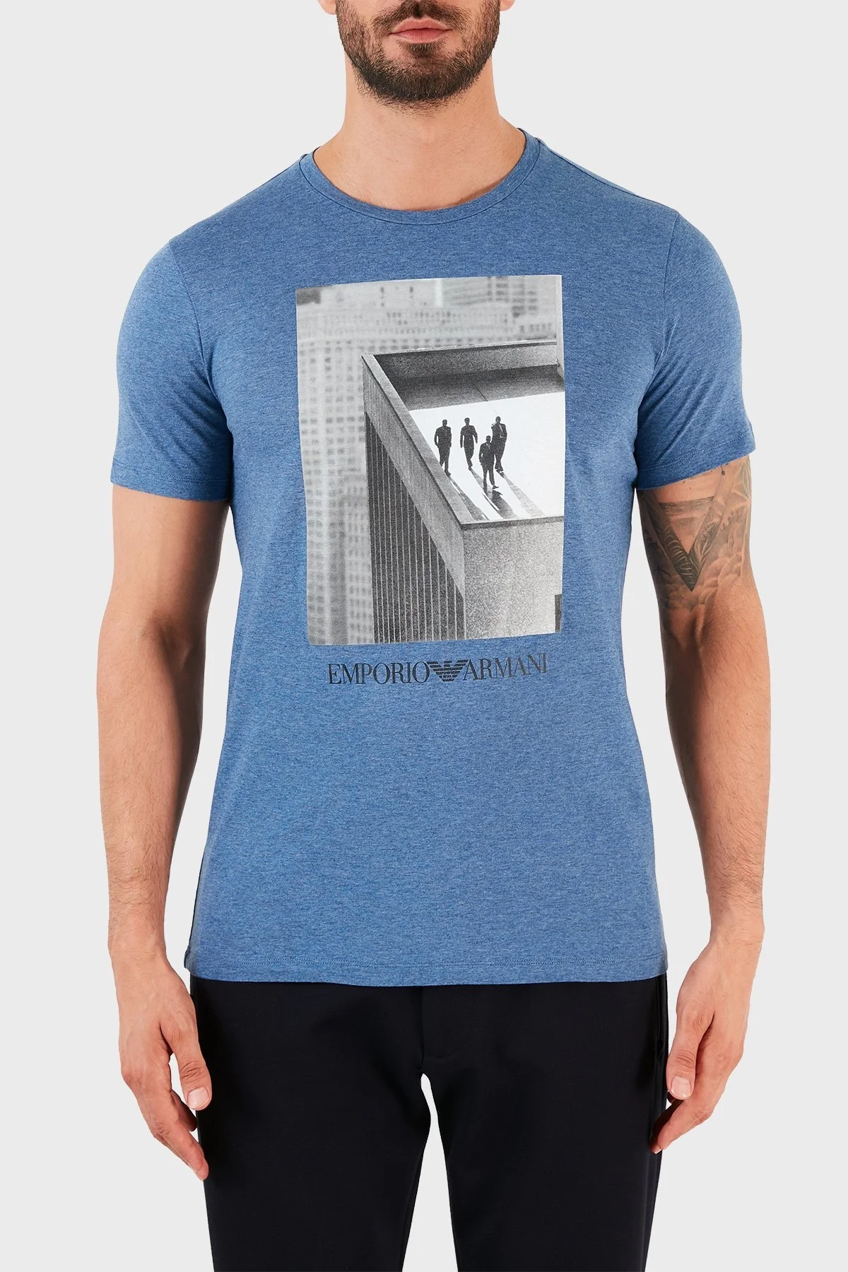 Emporio Armani Baskılı Bisiklet Yaka % 100 Pamuk Erkek T Shirt S 3K1T6S 1JQ4Z F981 MAVİ - 7