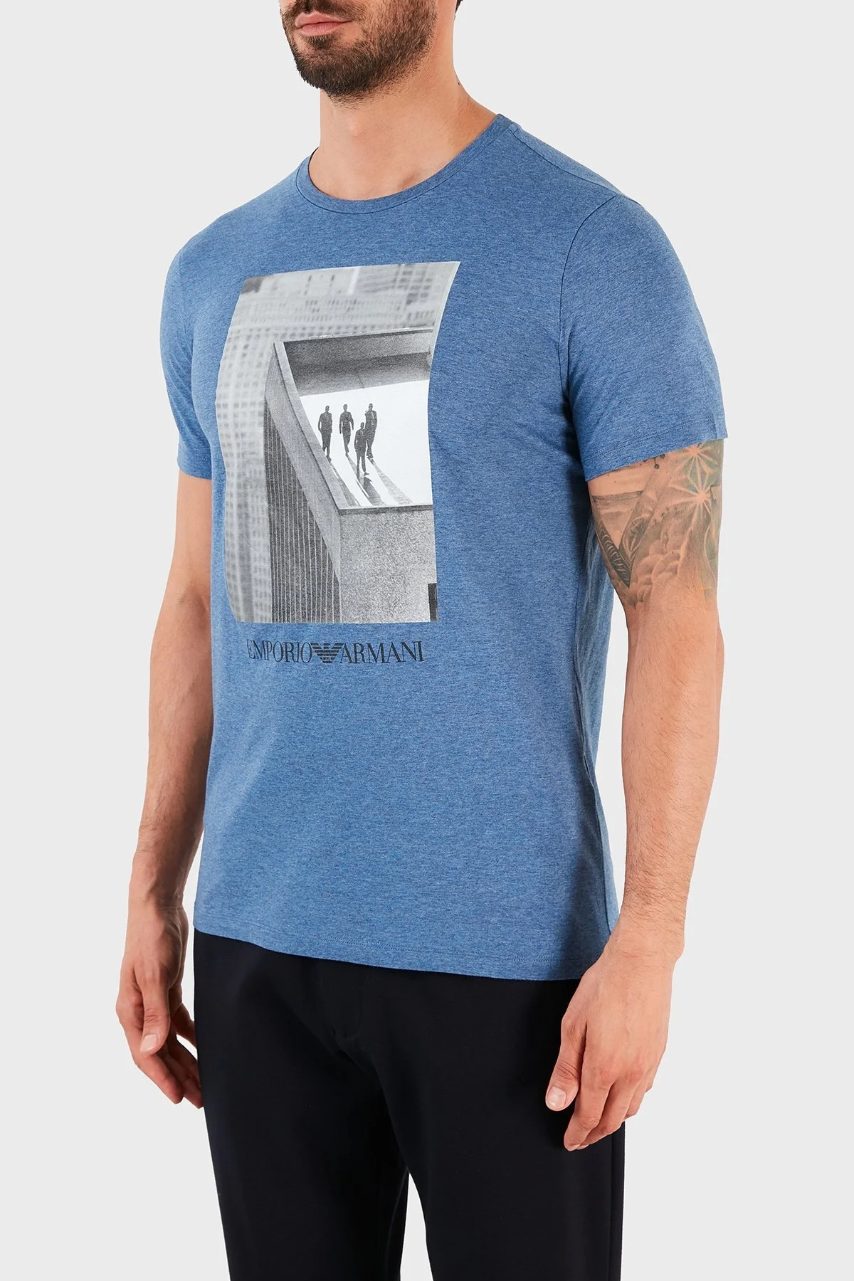 Emporio Armani Baskılı Bisiklet Yaka % 100 Pamuk Erkek T Shirt S 3K1T6S 1JQ4Z F981 MAVİ - 8