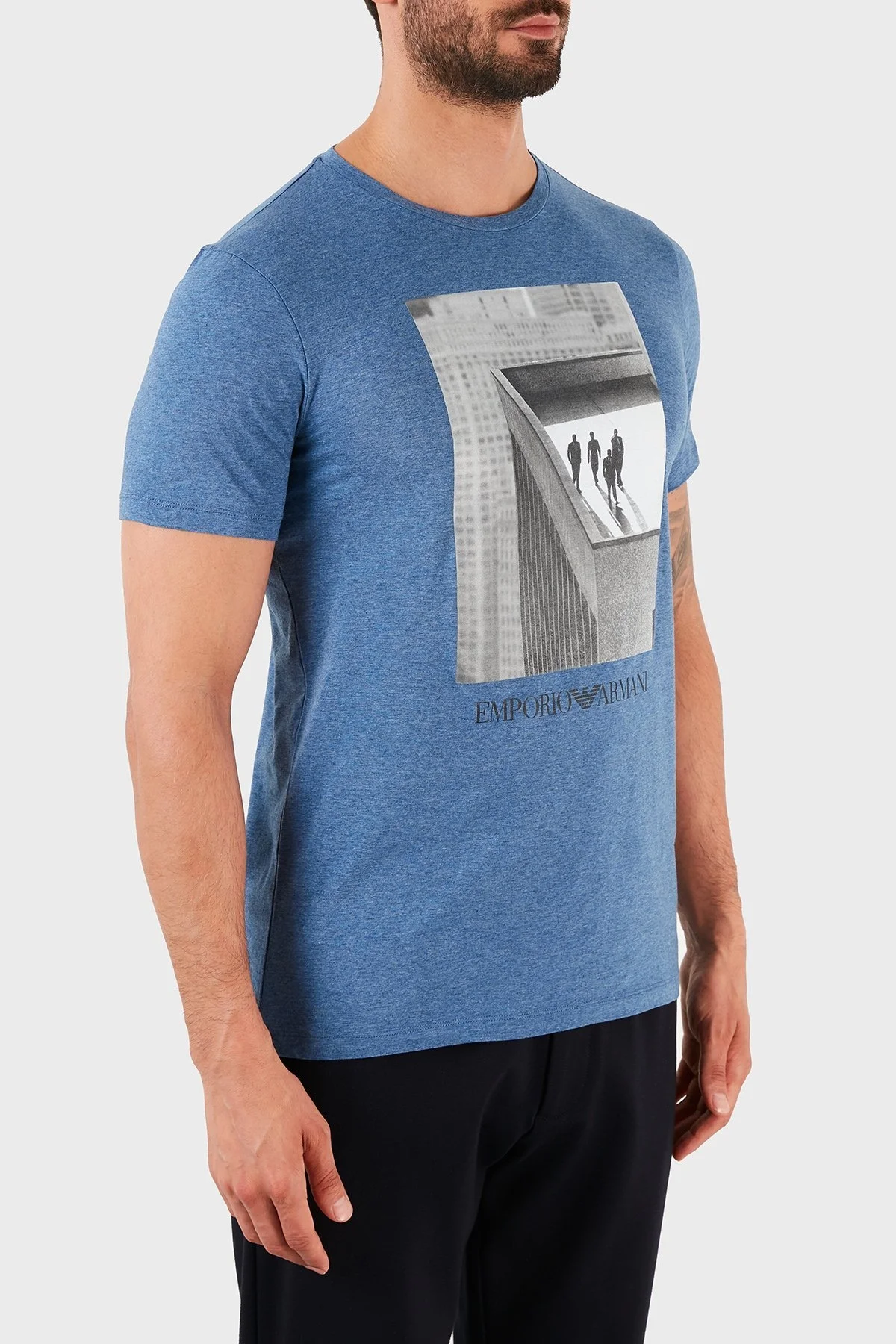 Emporio Armani Baskılı Bisiklet Yaka % 100 Pamuk Erkek T Shirt S 3K1T6S 1JQ4Z F981 MAVİ - 10