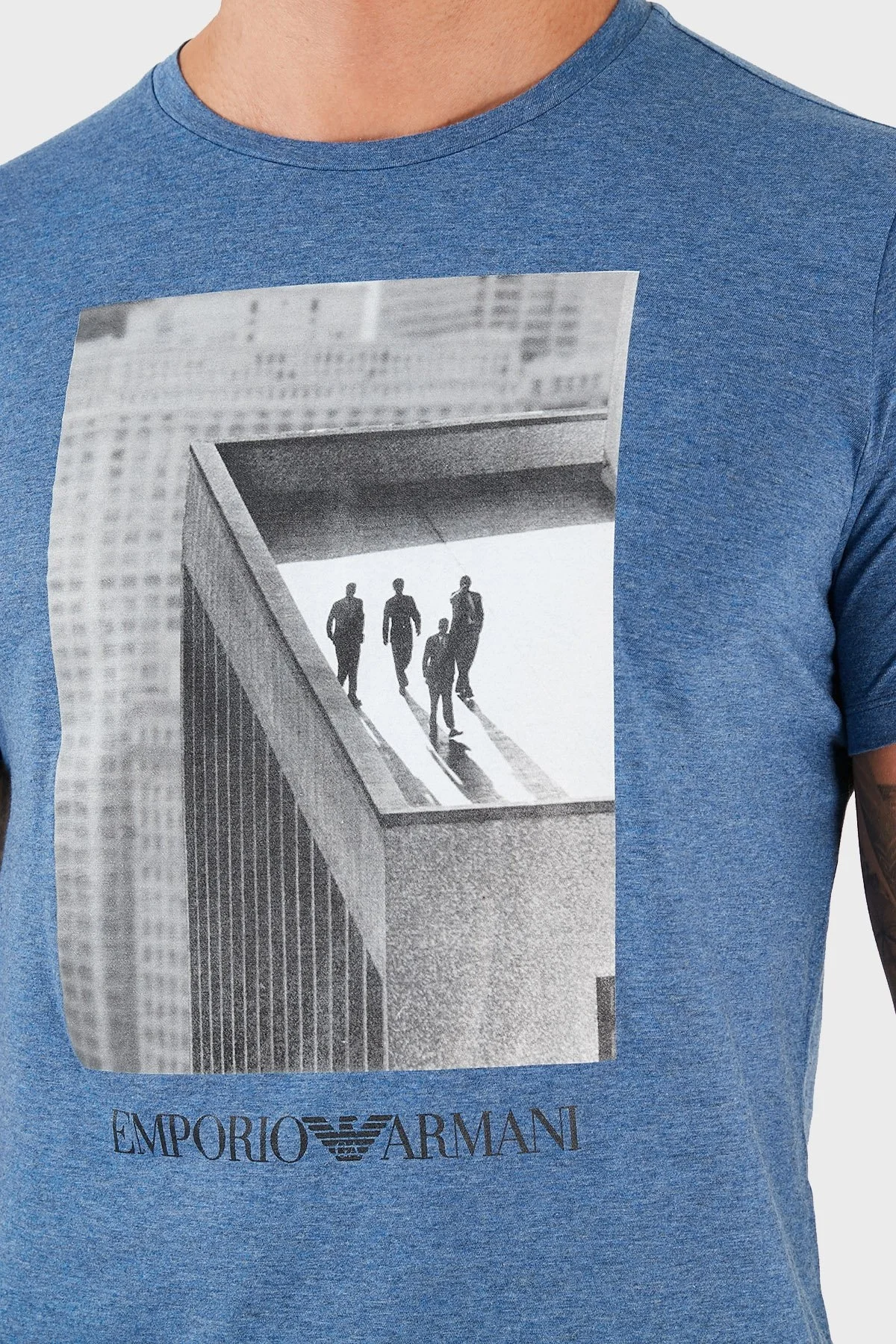 Emporio Armani Baskılı Bisiklet Yaka % 100 Pamuk Erkek T Shirt S 3K1T6S 1JQ4Z F981 MAVİ - 12