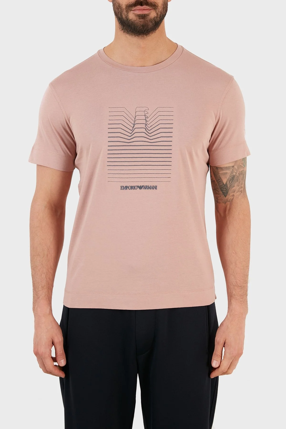 Emporio Armani Baskılı Bisiklet Yaka % 100 Pamuk Erkek T Shirt S 3K1TL8 1JULZ 0306 PUDRA - 1