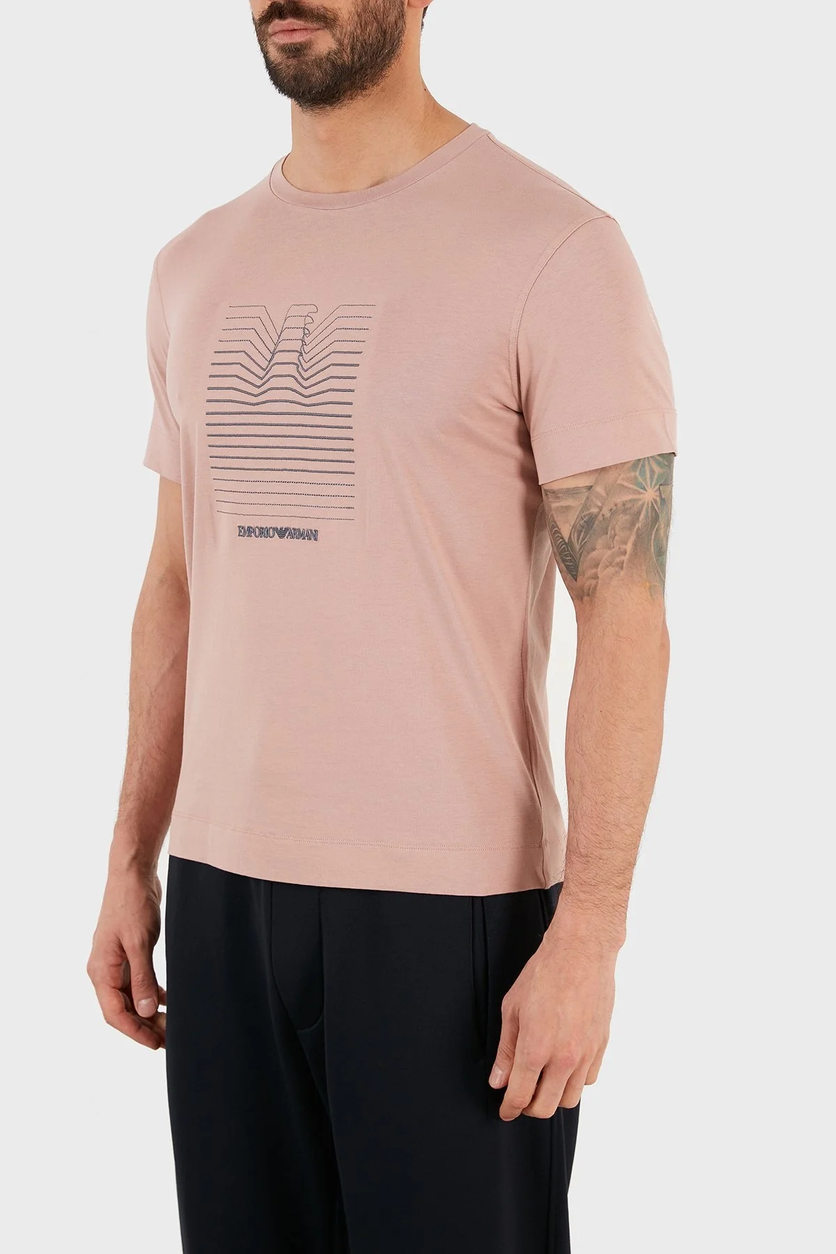 Emporio Armani Baskılı Bisiklet Yaka % 100 Pamuk Erkek T Shirt S 3K1TL8 1JULZ 0306 PUDRA - 3
